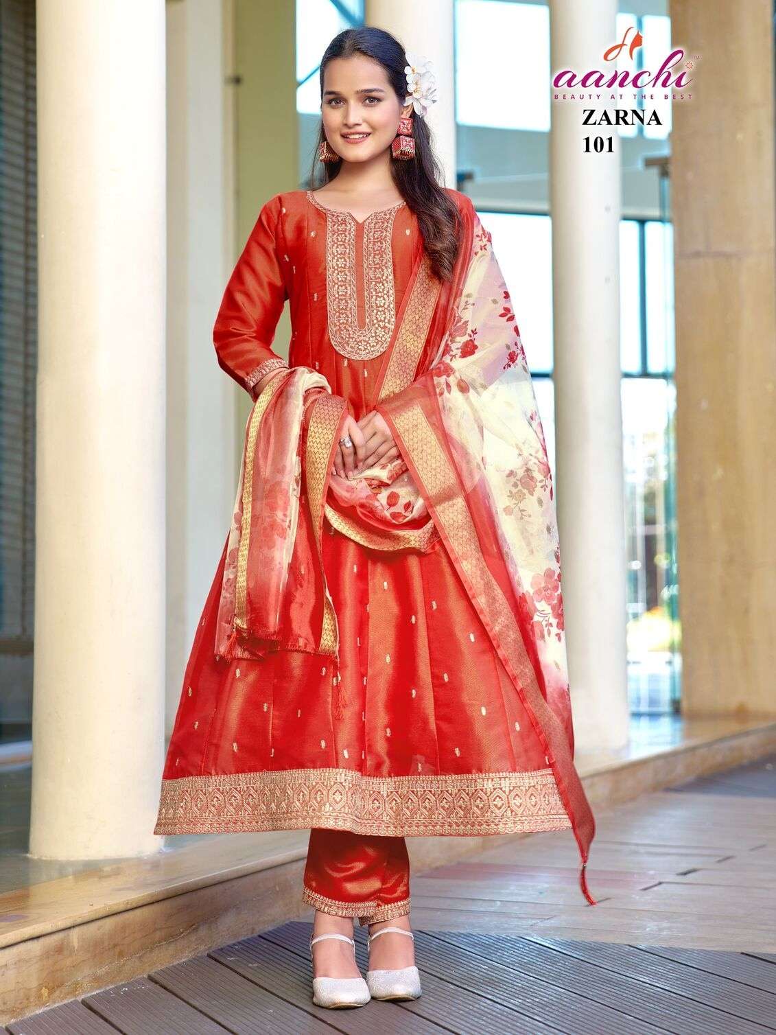 ZARNA BY AANCHI IN PURE SHIMMER WITH EMBROIDERY WORK & FANCY DIGITAL DUPATTA 