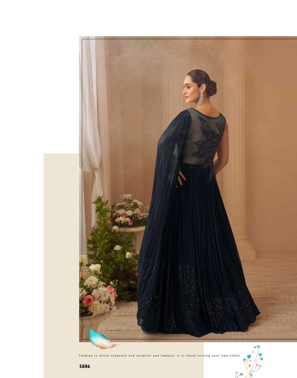 AAROHI BY SAYURI DESIGNER IN REAL CHINON SILK WITH FRONT AND BACK HAND WORK GOWN 
