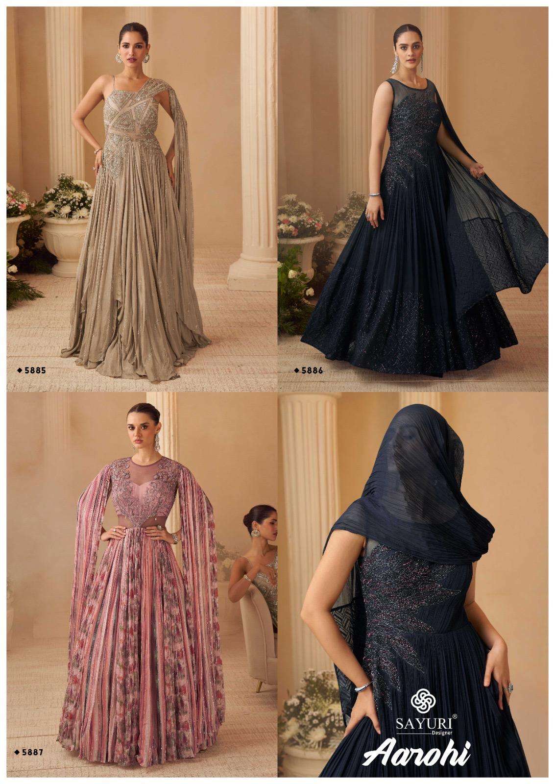 AAROHI BY SAYURI DESIGNER IN REAL CHINON SILK WITH FRONT AND BACK HAND WORK GOWN 
