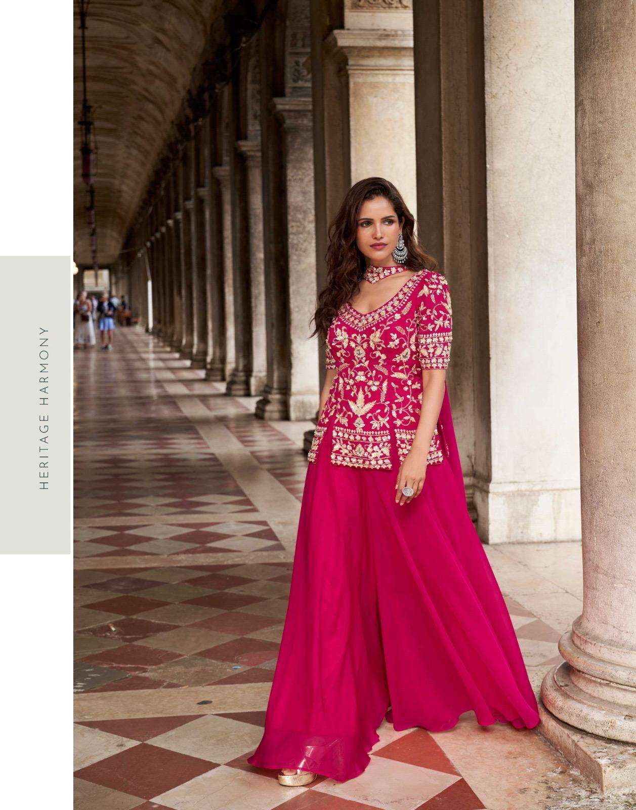 BELA BY SAYURI DESIGNER IN REAL ORGANZA SILK TREDY WEDDING LOOK EMBROIDERED TOP WITH PLAZOO