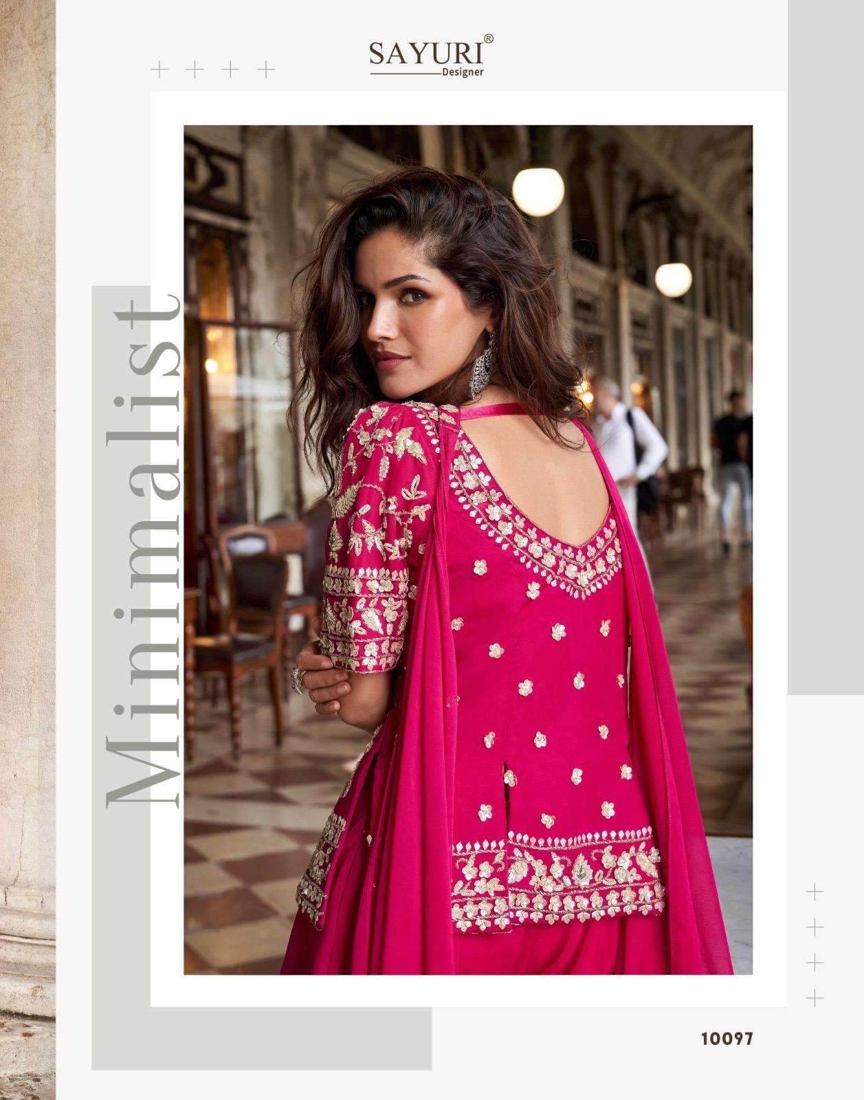 BELA BY SAYURI DESIGNER IN REAL ORGANZA SILK TREDY WEDDING LOOK EMBROIDERED TOP WITH PLAZOO