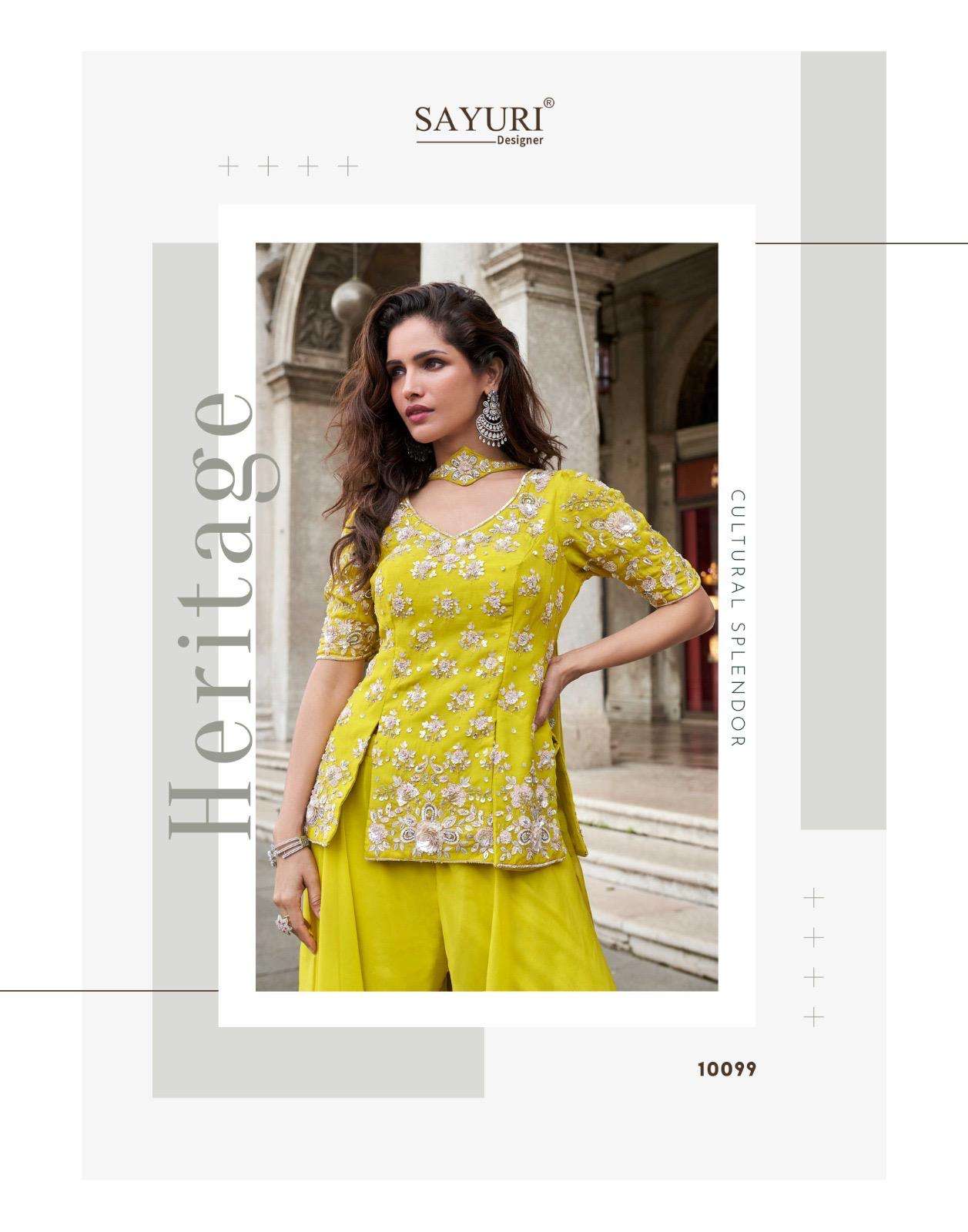 BELA BY SAYURI DESIGNER IN REAL ORGANZA SILK TREDY WEDDING LOOK EMBROIDERED TOP WITH PLAZOO