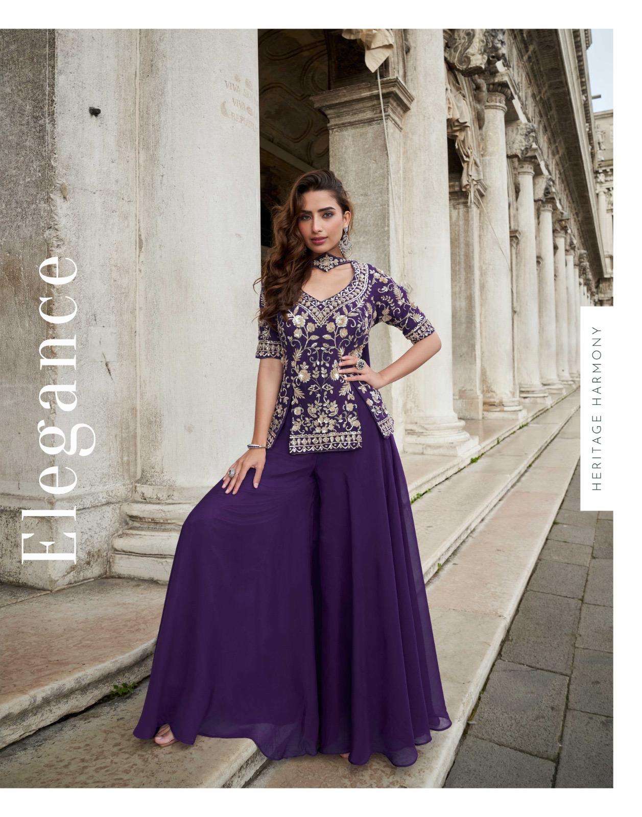 BELA BY SAYURI DESIGNER IN REAL ORGANZA SILK TREDY WEDDING LOOK EMBROIDERED TOP WITH PLAZOO