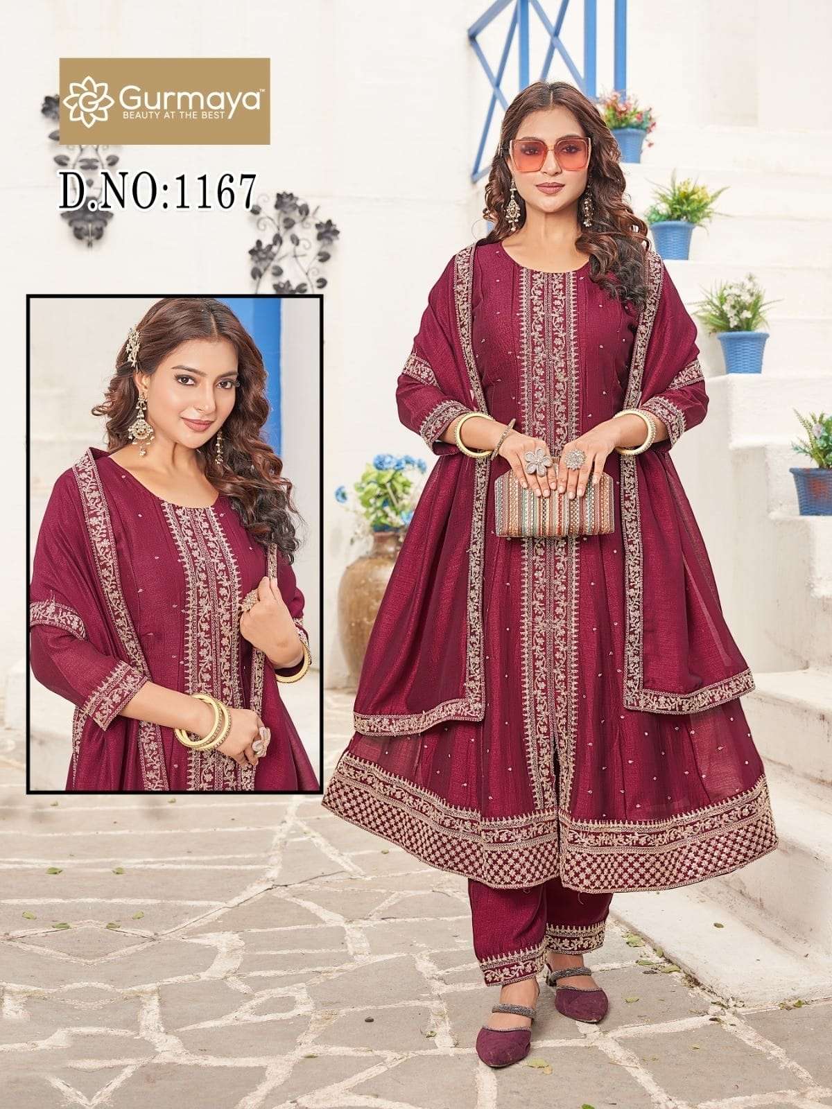 D.NO :- 1167 BY AANCHI IN VICHITRA SILK WITH FANCY  DUPATTA & EMBROIDERY WORK