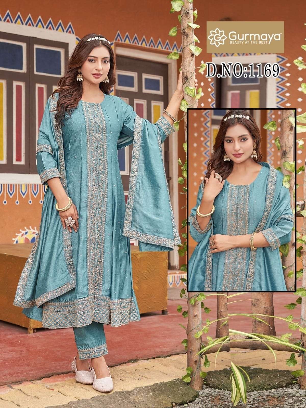 D.NO :- 1169 BY AANCHI IN VICHITRA SILK WITH FANCY  DUPATTA & EMBROIDERY WORK