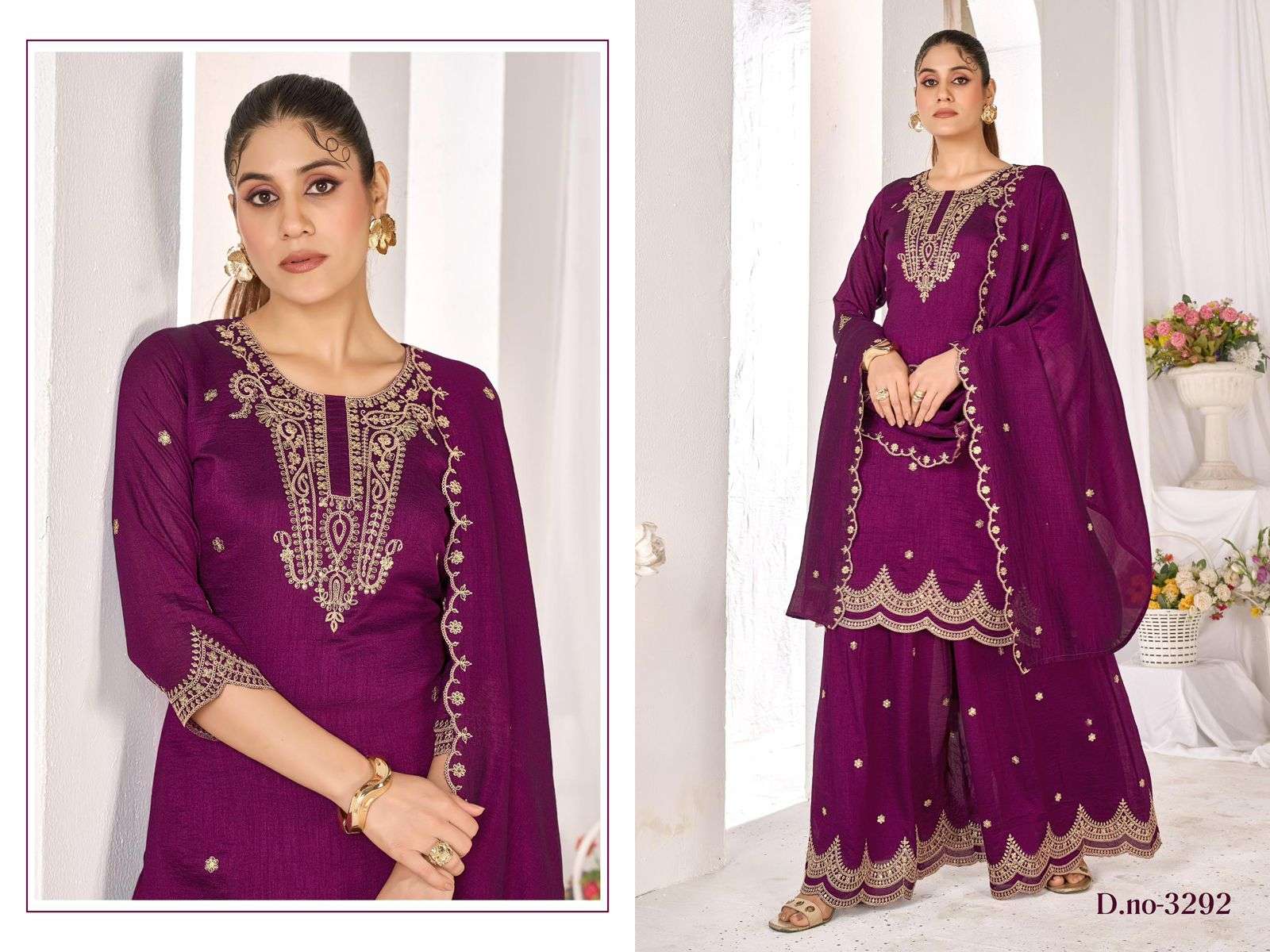 D.NO :- 3290 TO 3295 BY LADIES FLAVOUR IN VICHITRA SILK WITH HEAVY EMBROIDERY WORK 