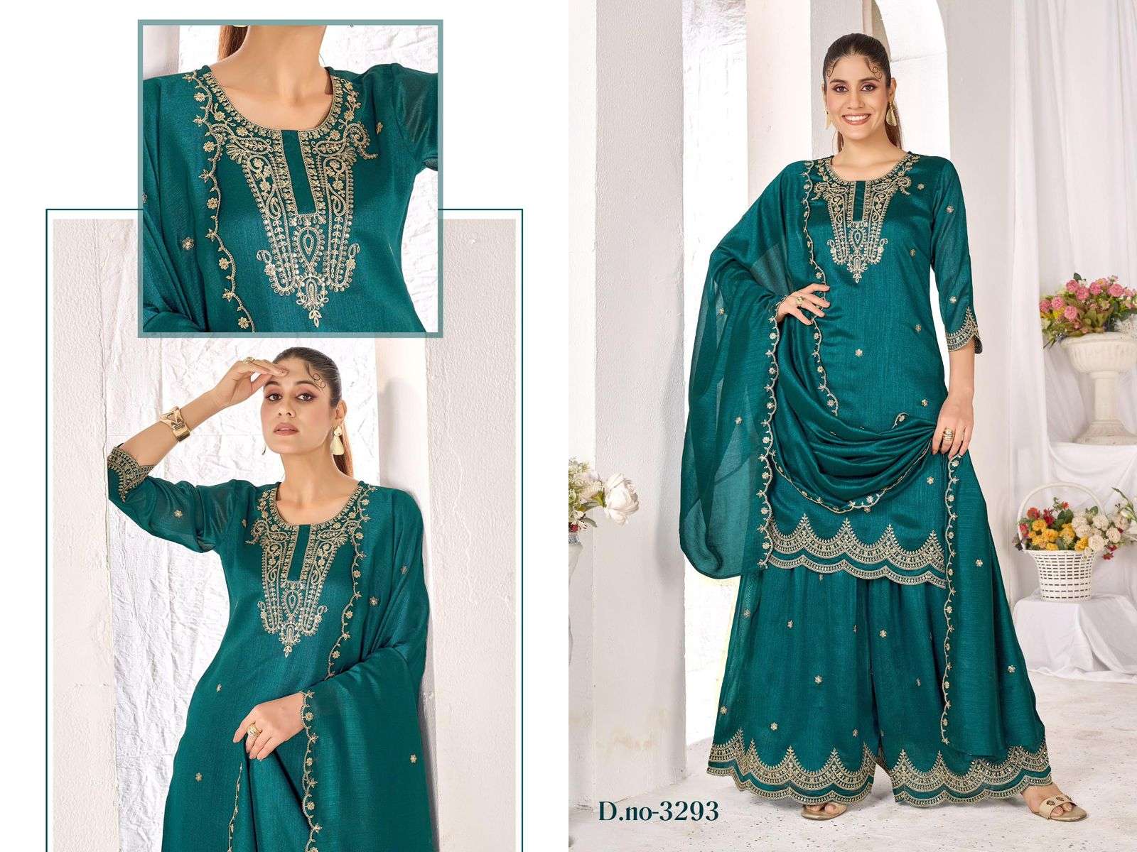 D.NO :- 3290 TO 3295 BY LADIES FLAVOUR IN VICHITRA SILK WITH HEAVY EMBROIDERY WORK 