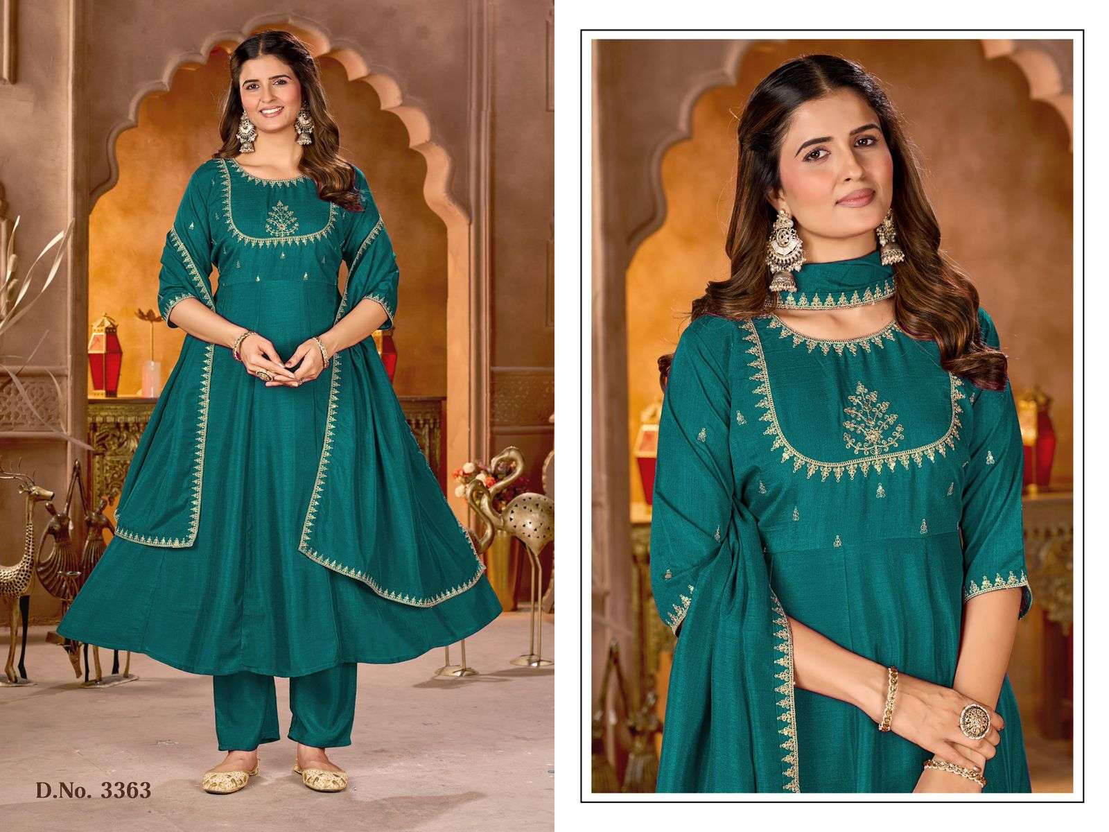 D.NO :- 3361 TO 3364 BY LADIES FLAVOUR IN VICHITRA SILK  WITH EMBROIDERY WORK & INNER 