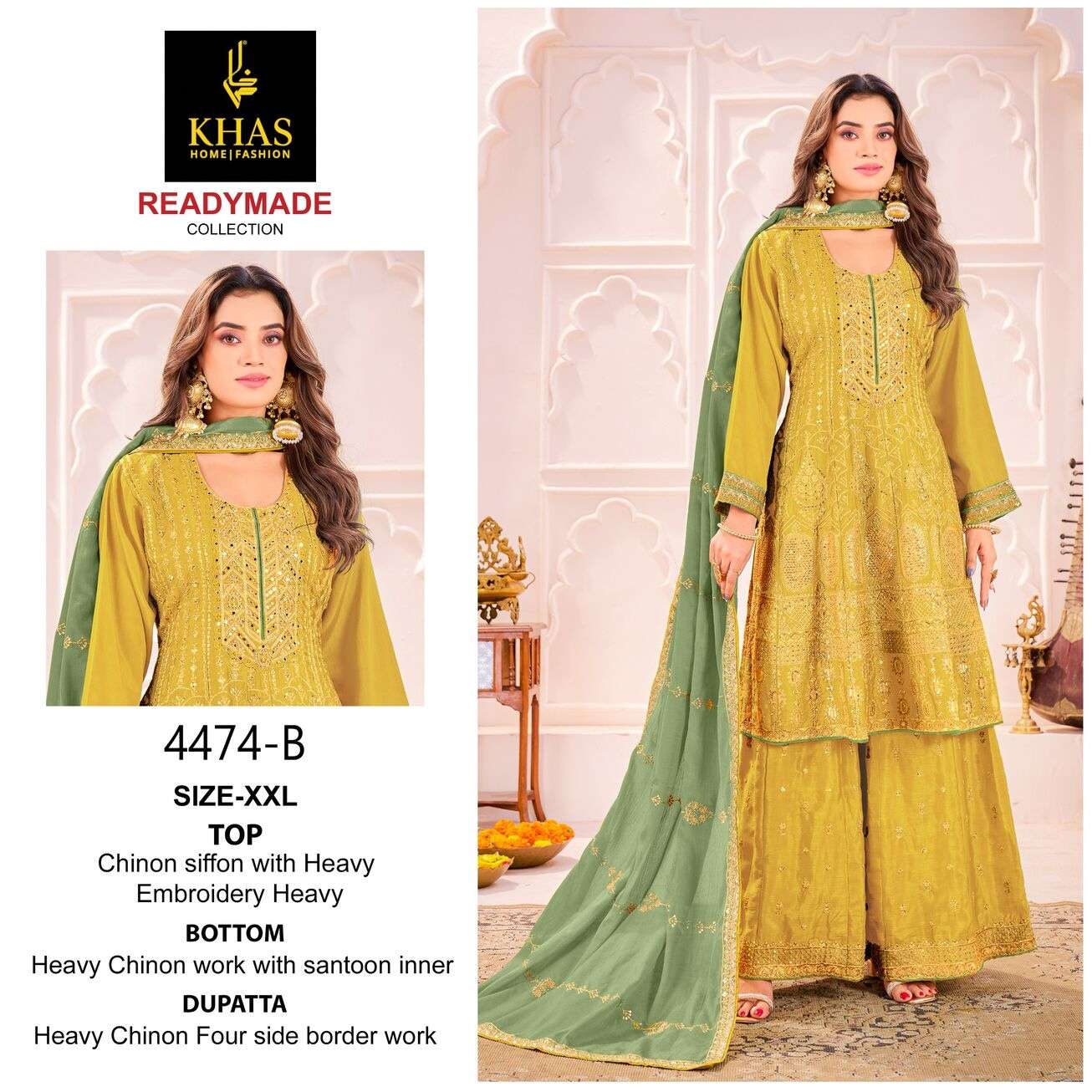 D.NO :- 4474 BY KHAS IN CHINON SILK BEEUTIFUL NEW RADY MADE COLLECTION