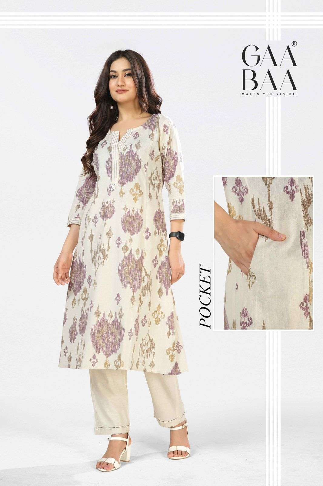 D.NO :- 950 BY GAABAA IN SOFT COTTON FLEX CO-ORD SET WITH VALUE ADDITIONS AND HAND STITCH 
