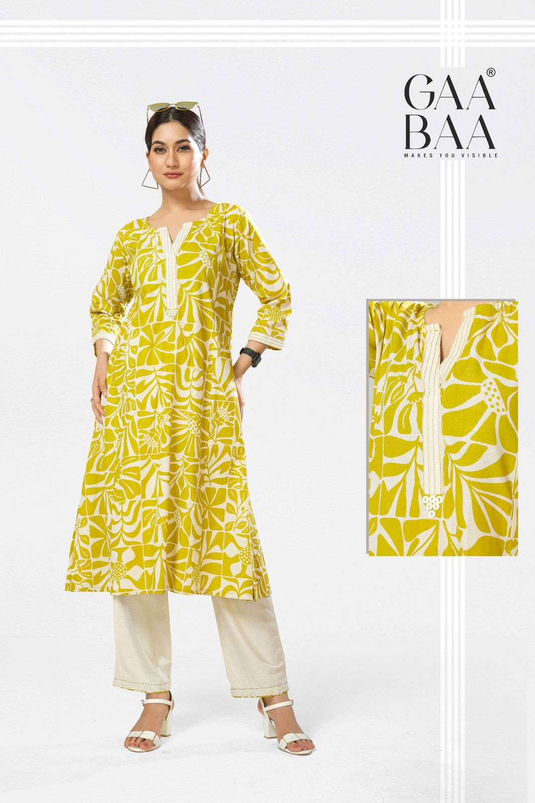 D.NO :- 950 BY GAABAA IN SOFT COTTON FLEX CO-ORD SET WITH VALUE ADDITIONS AND HAND STITCH 
