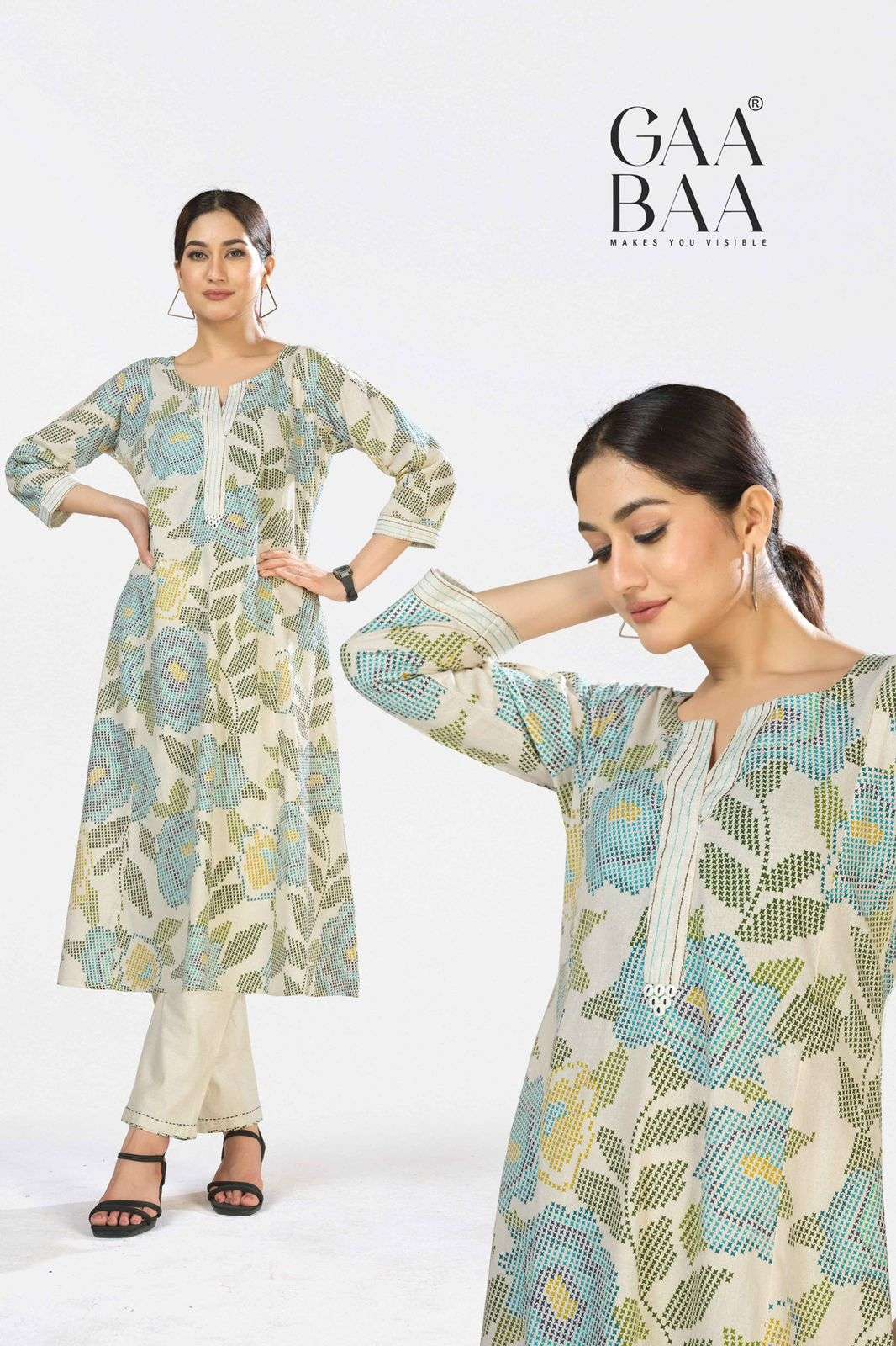 D.NO :- 950 BY GAABAA IN SOFT COTTON FLEX CO-ORD SET WITH VALUE ADDITIONS AND HAND STITCH 