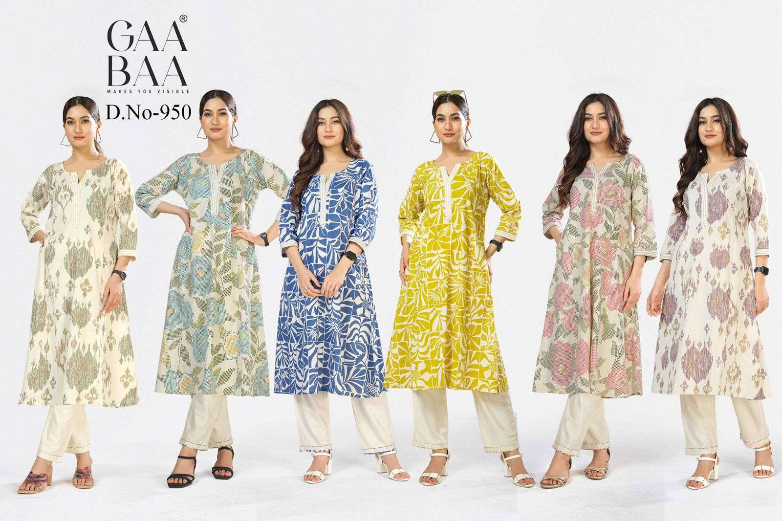 D.NO :- 950 BY GAABAA IN SOFT COTTON FLEX CO-ORD SET WITH VALUE ADDITIONS AND HAND STITCH 