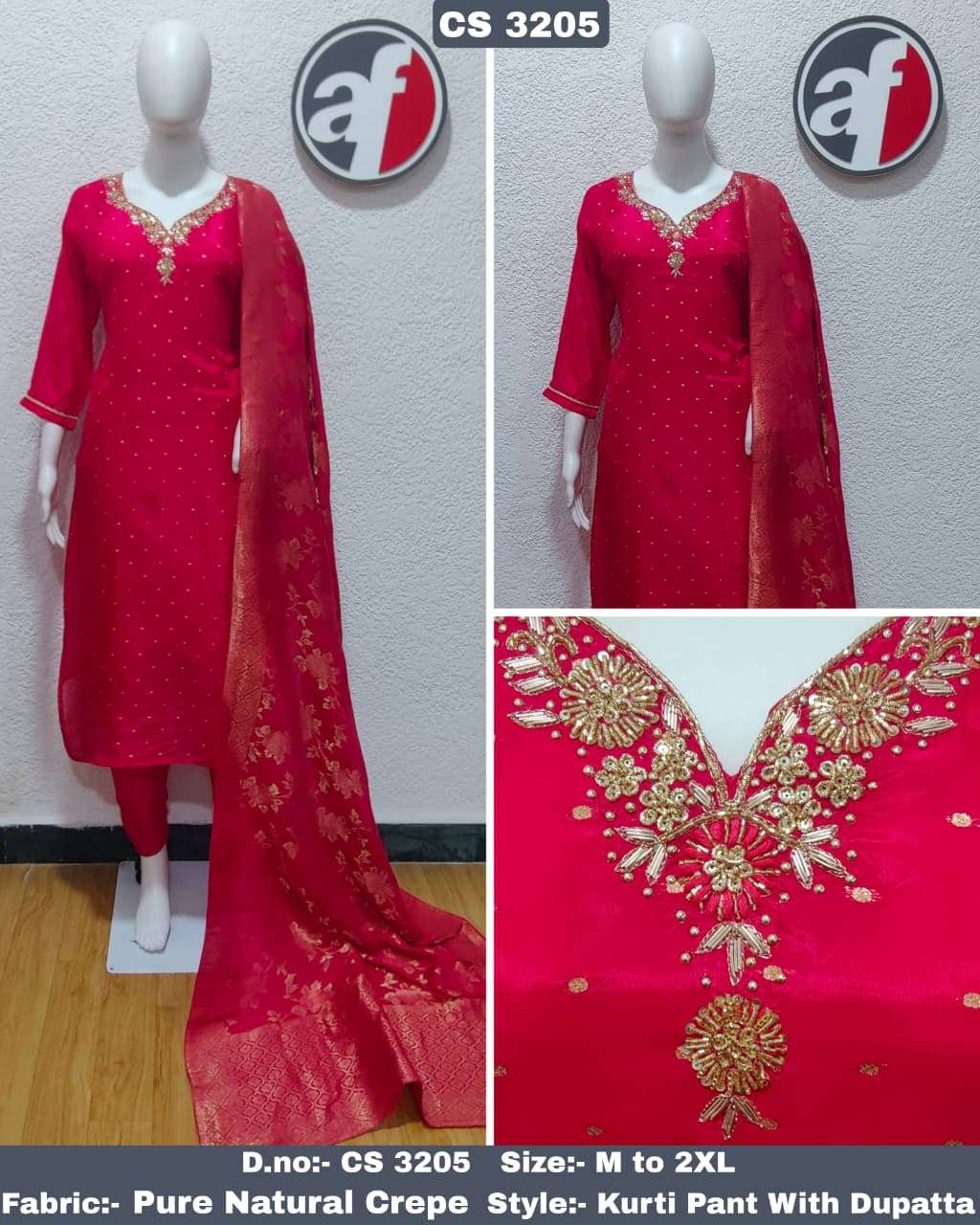 D.NO:- CS 3205 BY ANJU FABRICS IN PURE NATURAL CREPE WITH HEAVY JACQUARD DUPATTA 