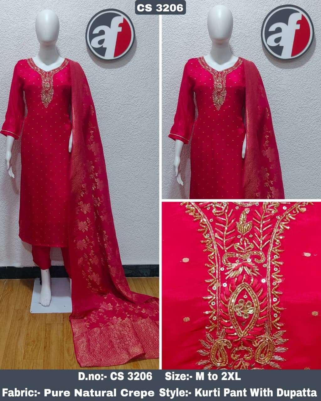 D.NO:- CS 3206 BY ANJU FABRICS IN PURE NATURAL CREPE WITH HEAVY JACQUARD DUPATTA 