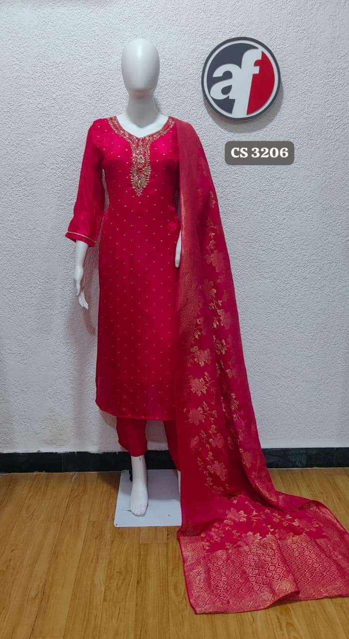 D.NO:- CS 3206 BY ANJU FABRICS IN PURE NATURAL CREPE WITH HEAVY JACQUARD DUPATTA 