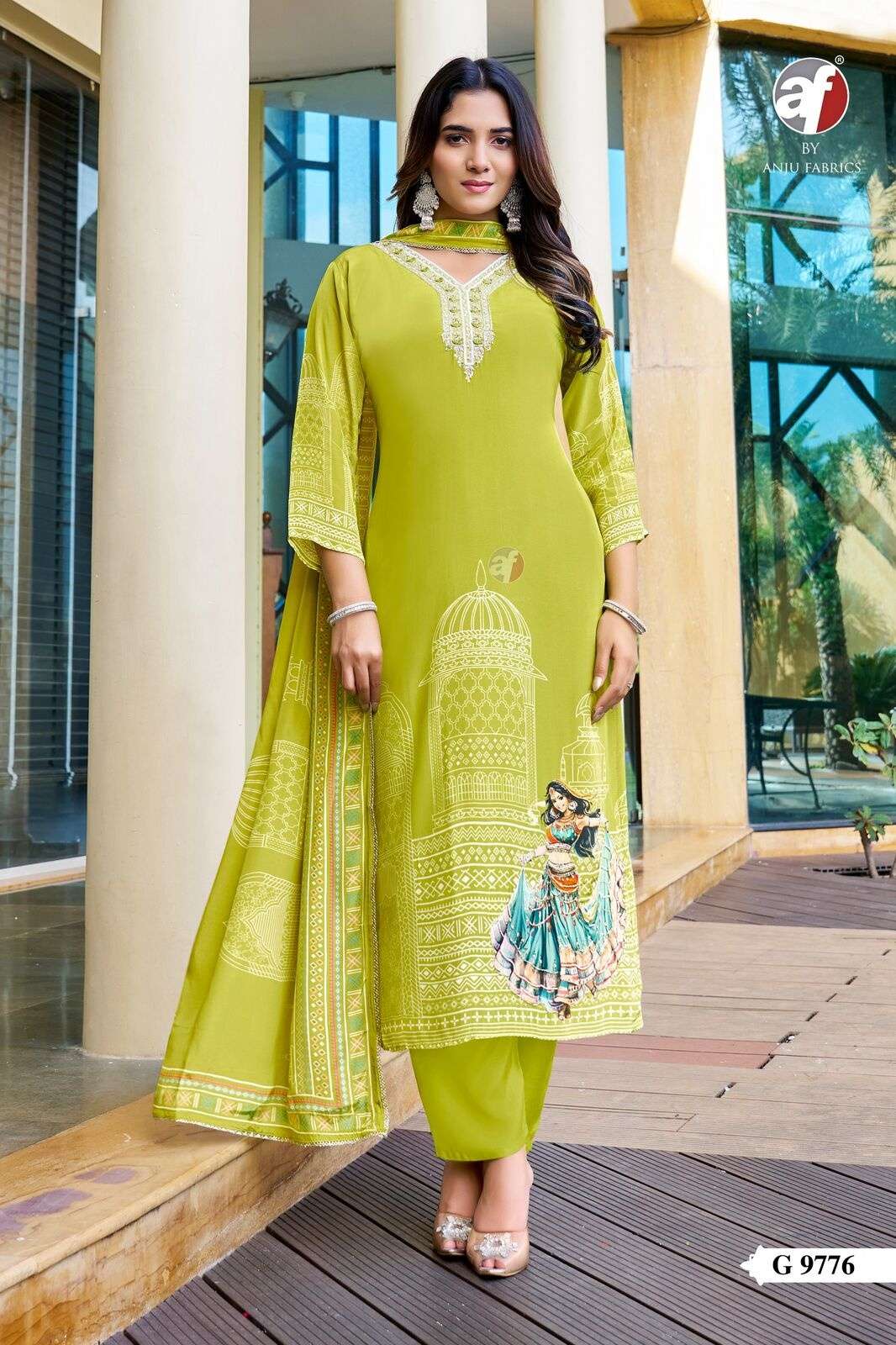 D.NO:- G 9776 BY ANJU FABRICS IN PURE NATURAL CREPE KURTI PANT WITH DUPATTA 