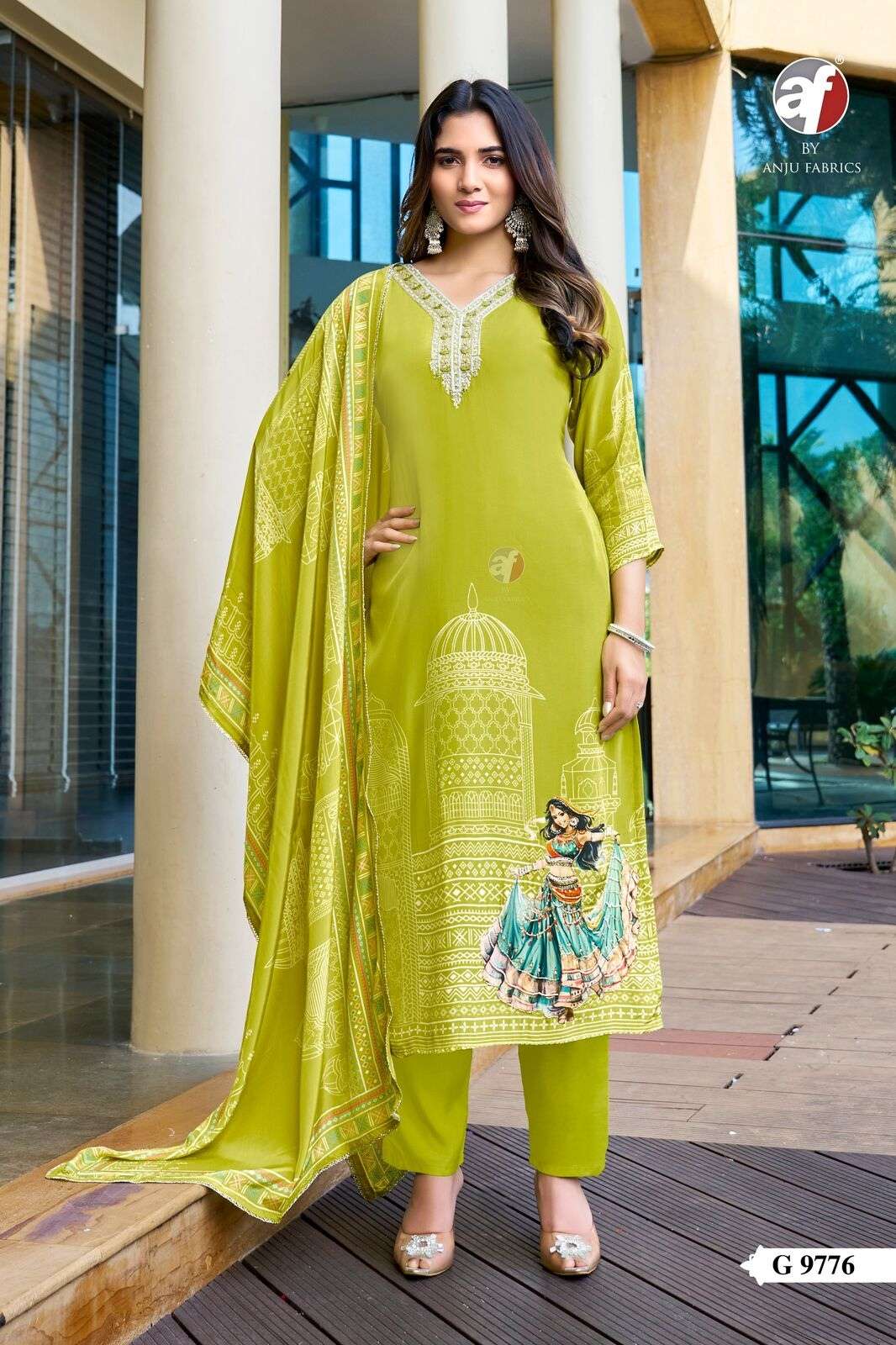 D.NO:- G 9776 BY ANJU FABRICS IN PURE NATURAL CREPE KURTI PANT WITH DUPATTA 