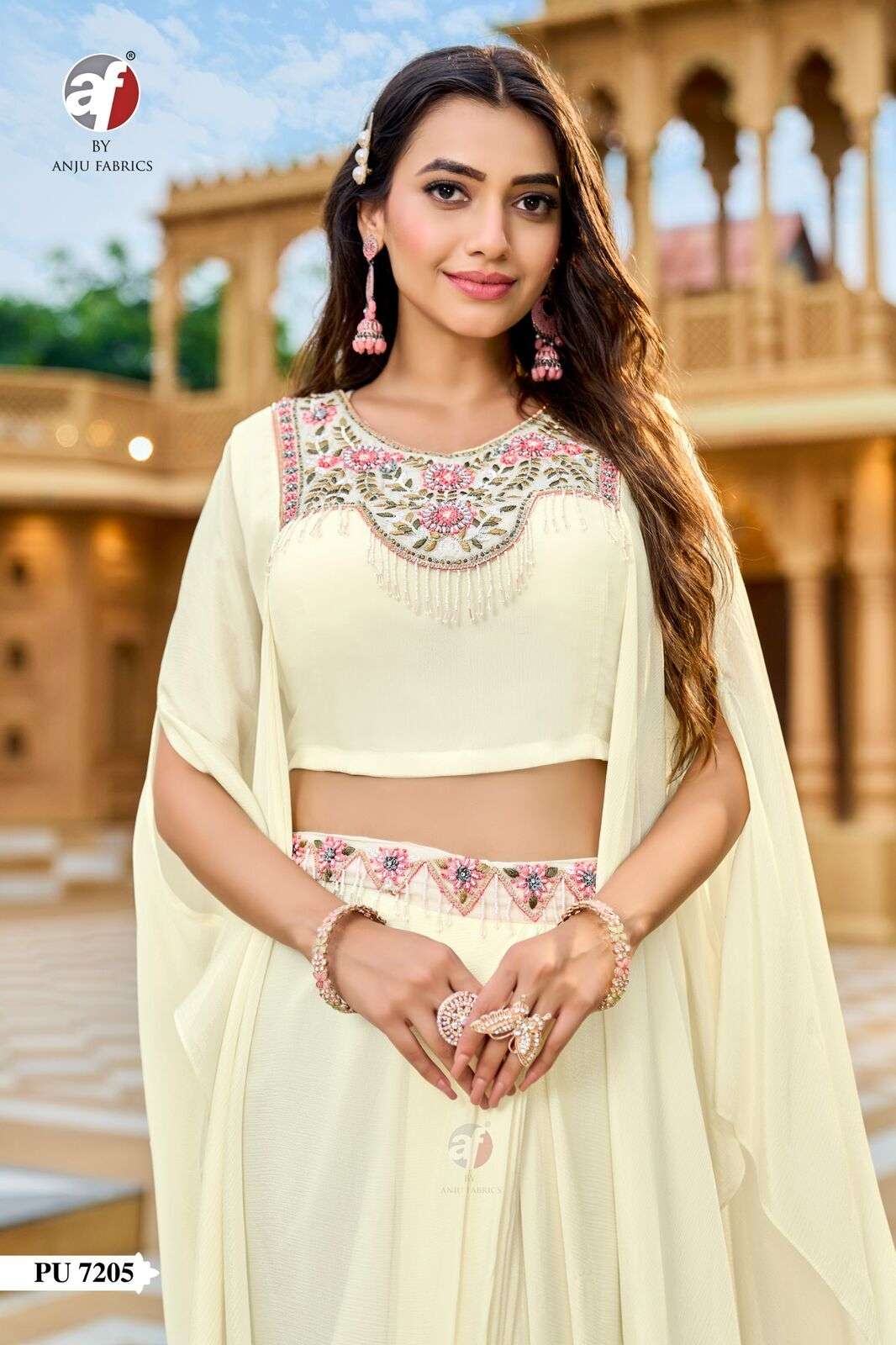 D.NO:- PU 7205 BY ANJU FABRICS IN PURE CHINON CHIFFON DESIGNER PONCHO STYLE JACKET 