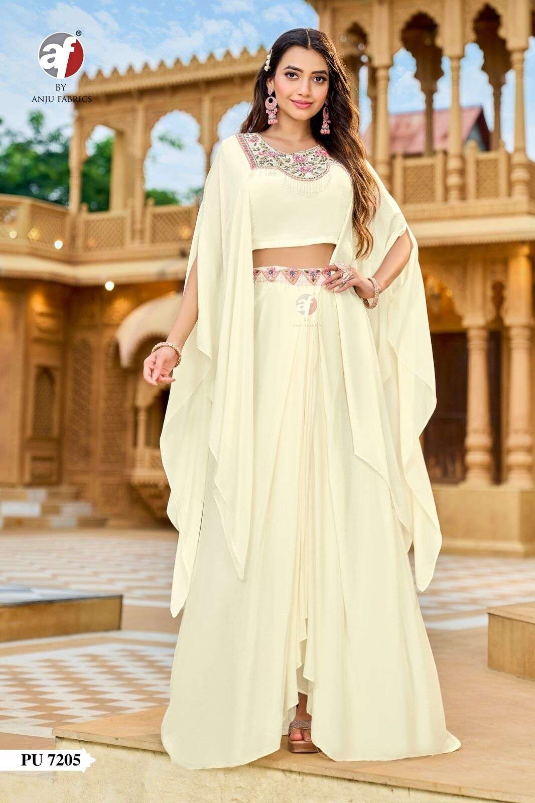 D.NO:- PU 7205 BY ANJU FABRICS IN PURE CHINON CHIFFON DESIGNER PONCHO STYLE JACKET 