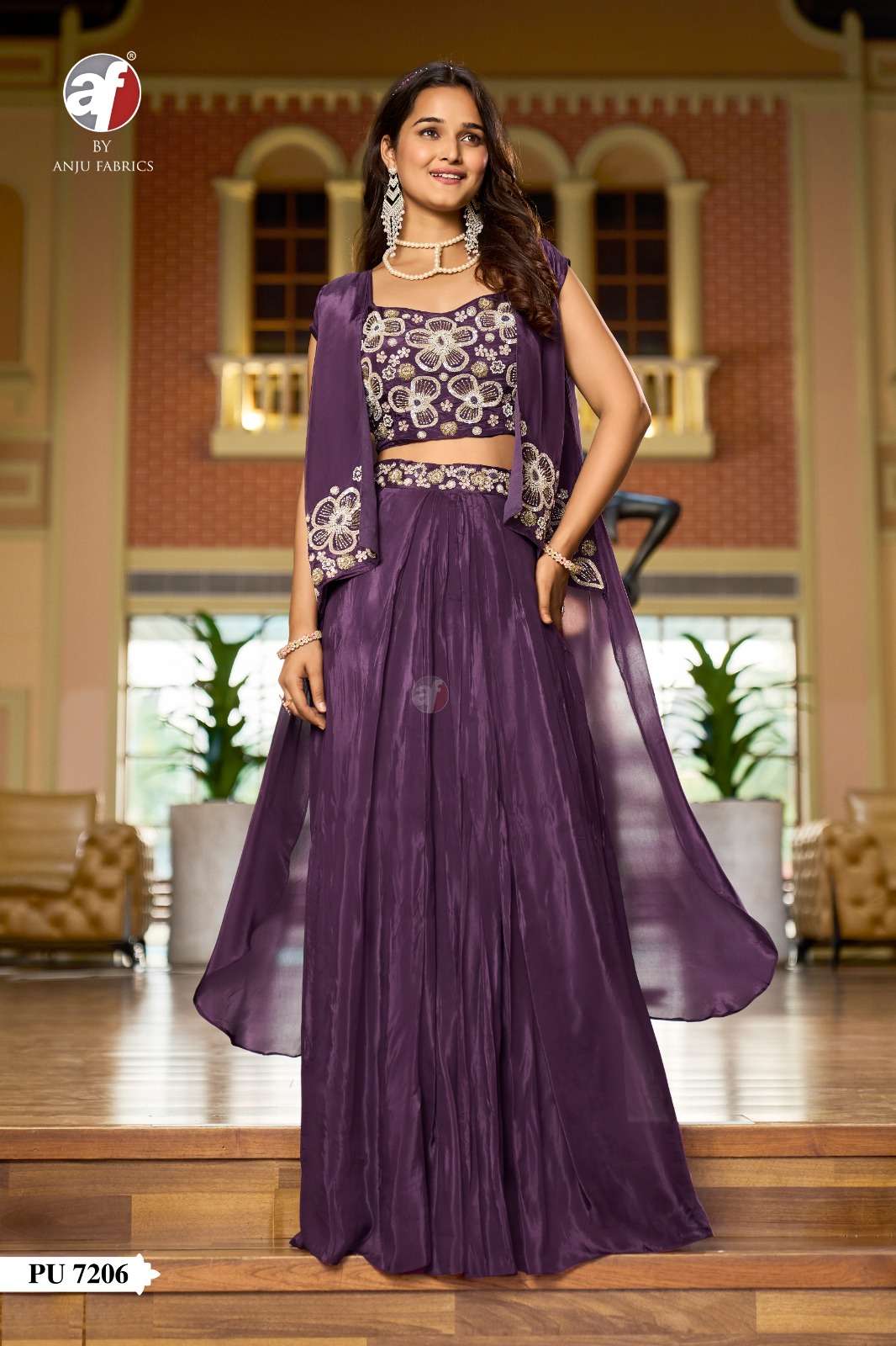 D.NO:- PU 7206 BY ANJU FABRICS IN H.O SILK DESIGNER JACKET WITH CROP TOP & DRAPE SKIRT 