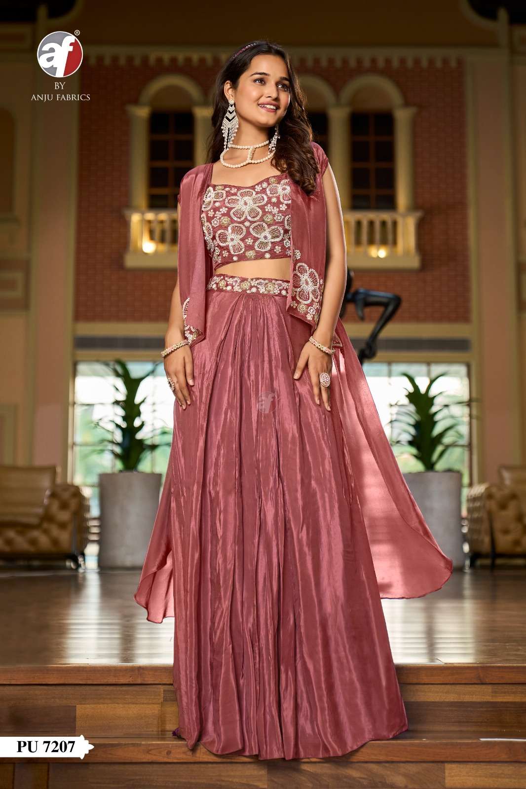 D.NO:- PU 7207 BY ANJU FABRICS IN H.O SILK DESIGNER JACKET WITH CROP TOP & DRAPE SKIRT 