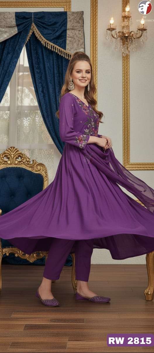 D.NO:- RW 2815 BY ANJU FABRICS IN MUL CHANDERI FLARED KURTI PANT WITH DUPATTA 