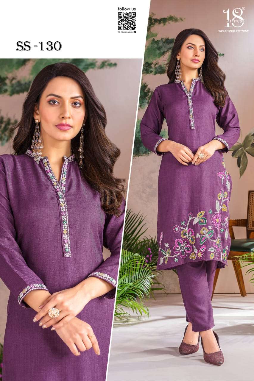 D.NO :- SS-130 BY 18 ATTITUDE IN NEW BSY VISCOUS CO-ORD SET WITH HAND WORK 