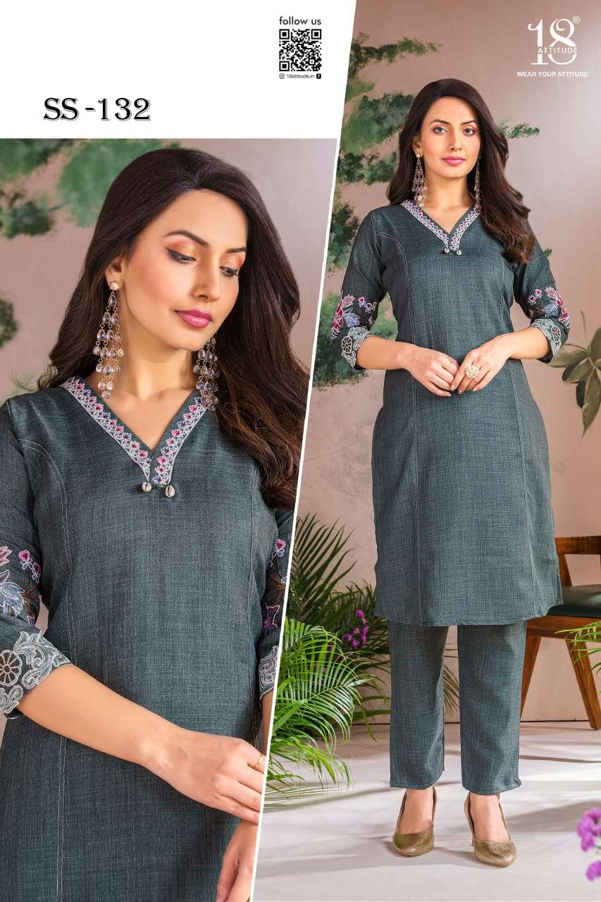 D.NO :- SS-132 BY 18 ATTITUDE IN NEW BSY VISCOUS CO-ORD SET WITH HAND WORK 