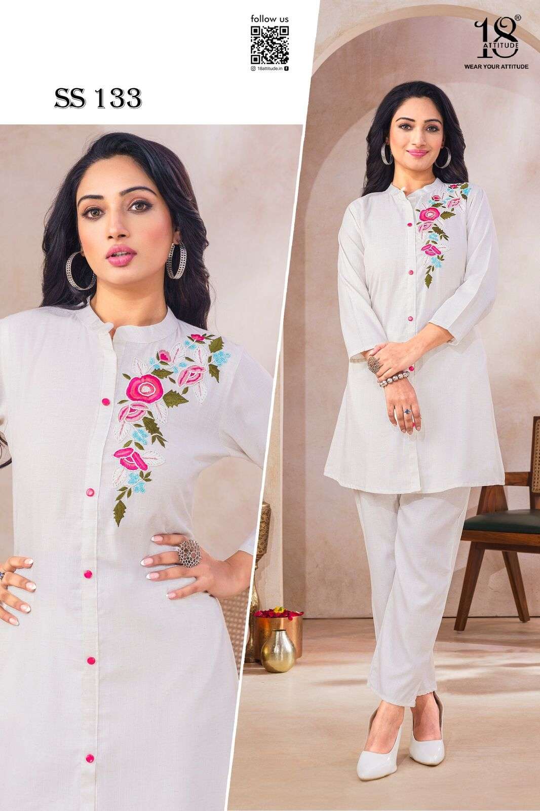 D.NO :- SS-133 BY 18 ATTITUDE IN NEW BSY VISCOUS CO-ORD SET WITH HAND WORK 