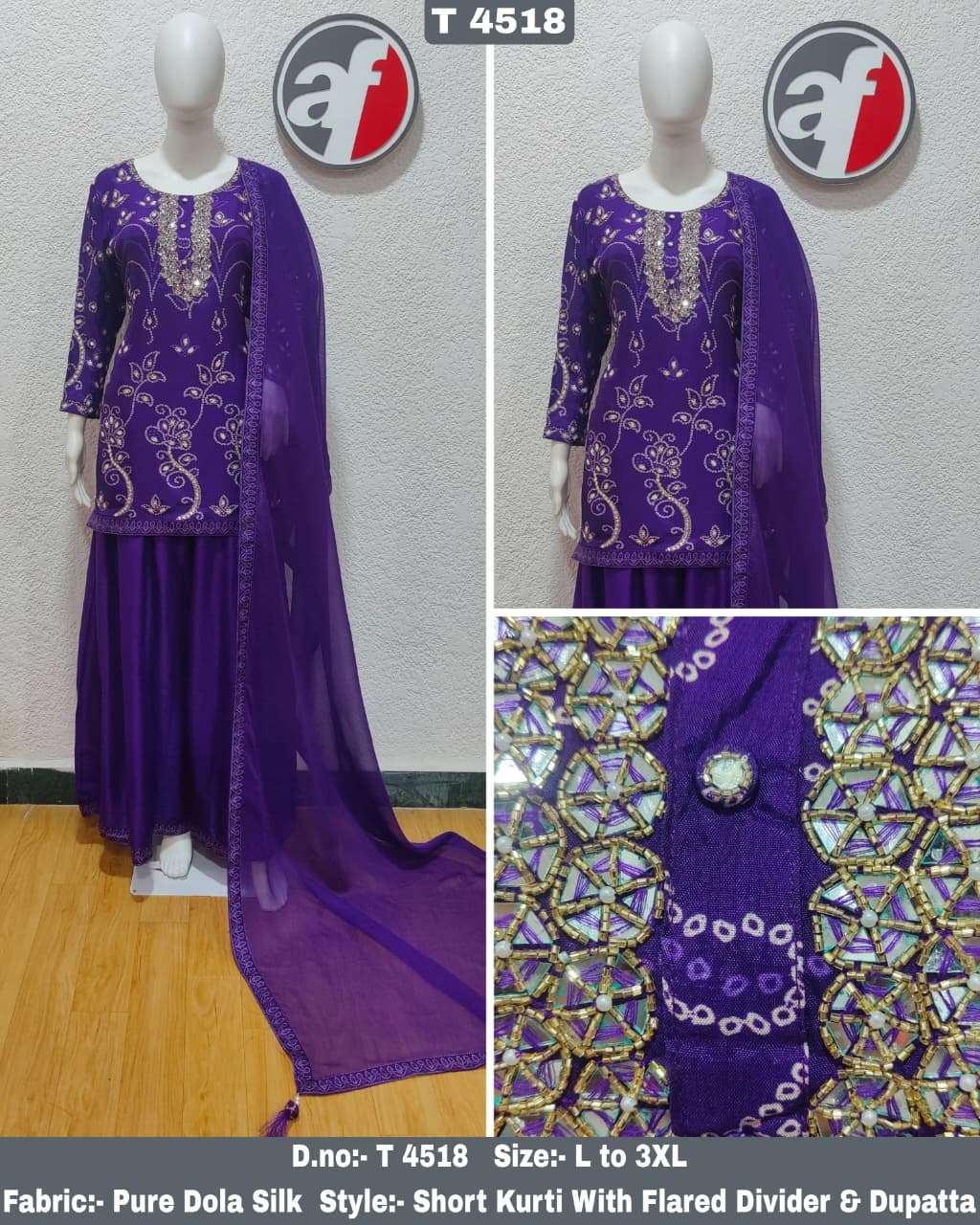 D.NO:- T 4518 BY ANJU FABRICS IN PURE DOLA SILK WITH  PURE HEAVY  HANDWORK 