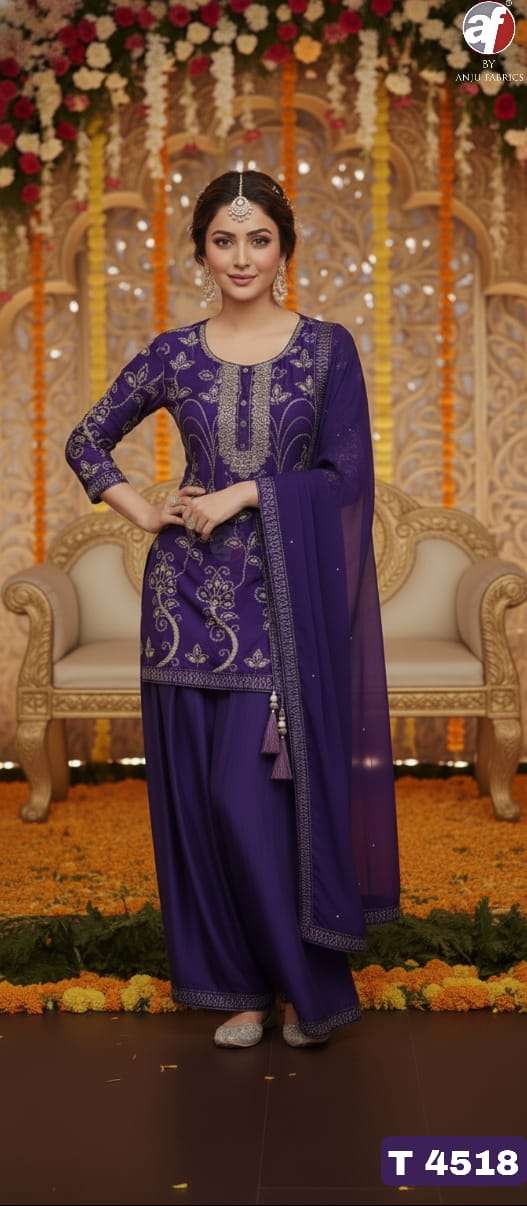 D.NO:- T 4518 BY ANJU FABRICS IN PURE DOLA SILK WITH  PURE HEAVY  HANDWORK 