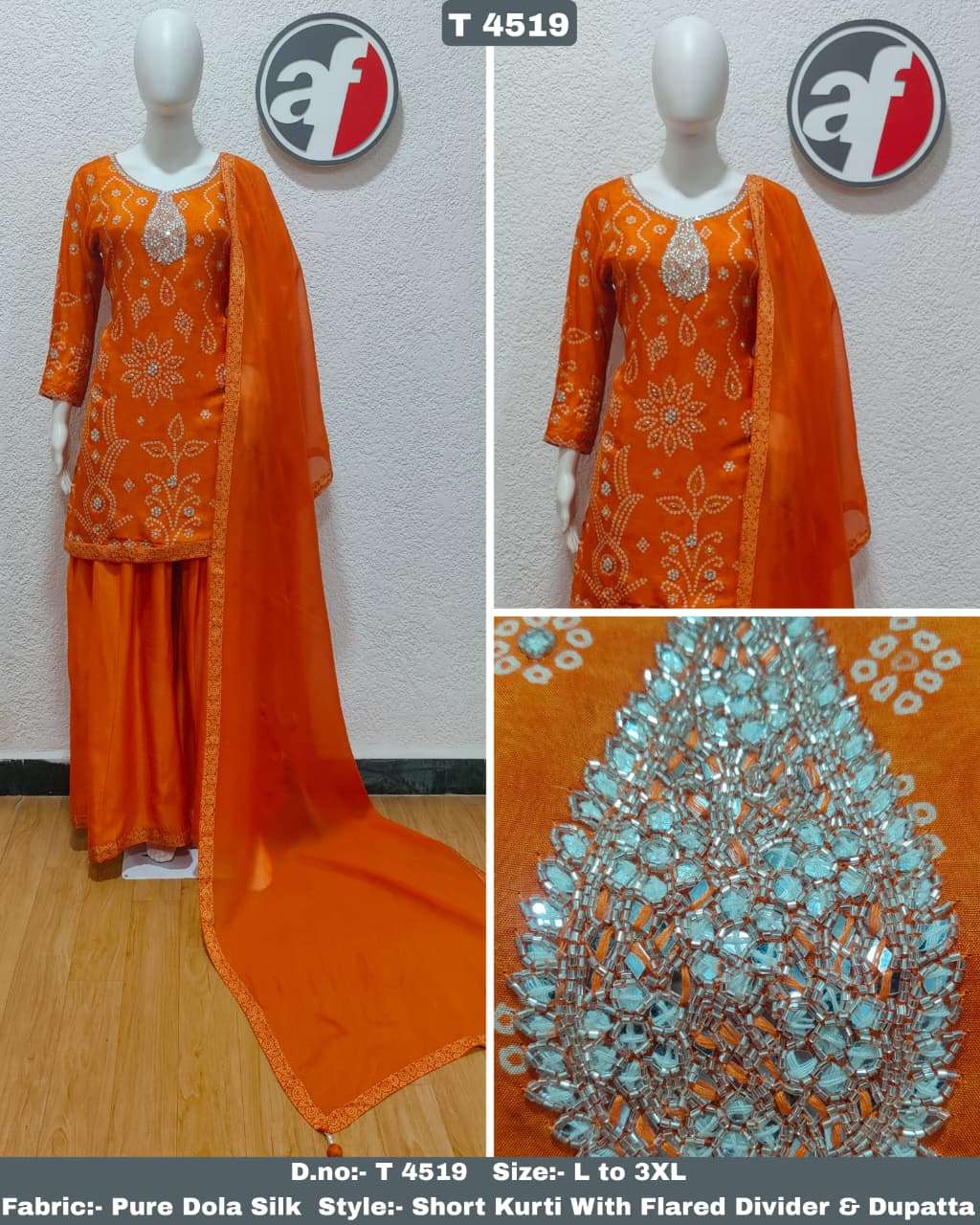 D.NO:- T 4519 BY ANJU FABRICS IN PURE DOLA SILK WITH  PURE HEAVY  HANDWORK 