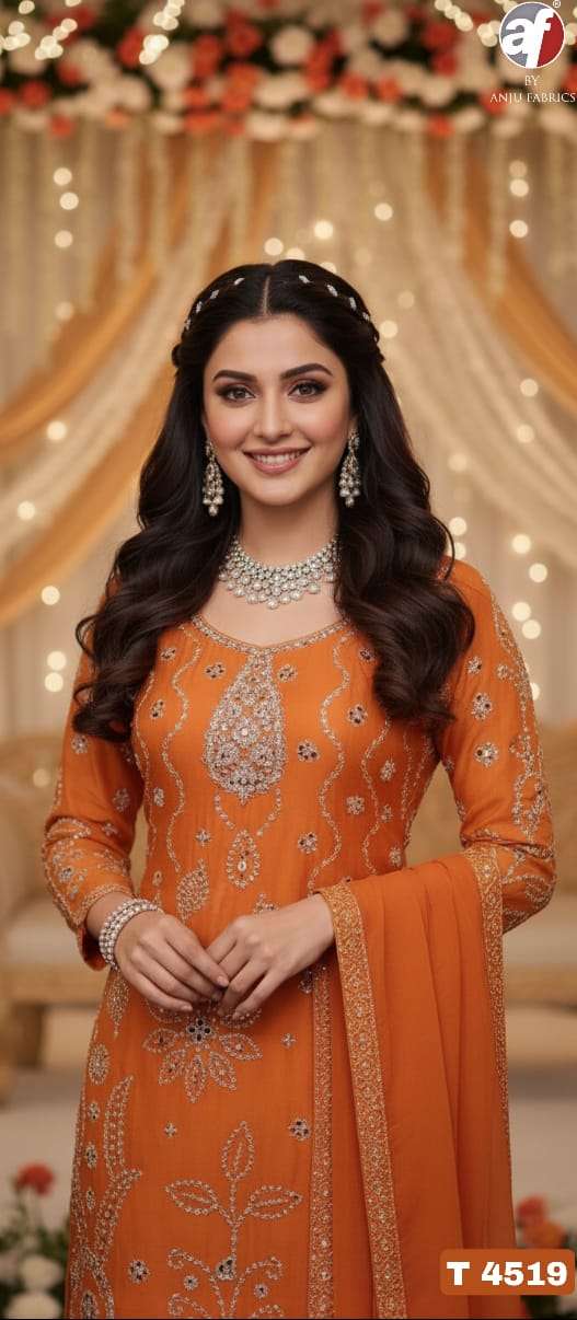 D.NO:- T 4519 BY ANJU FABRICS IN PURE DOLA SILK WITH  PURE HEAVY  HANDWORK 