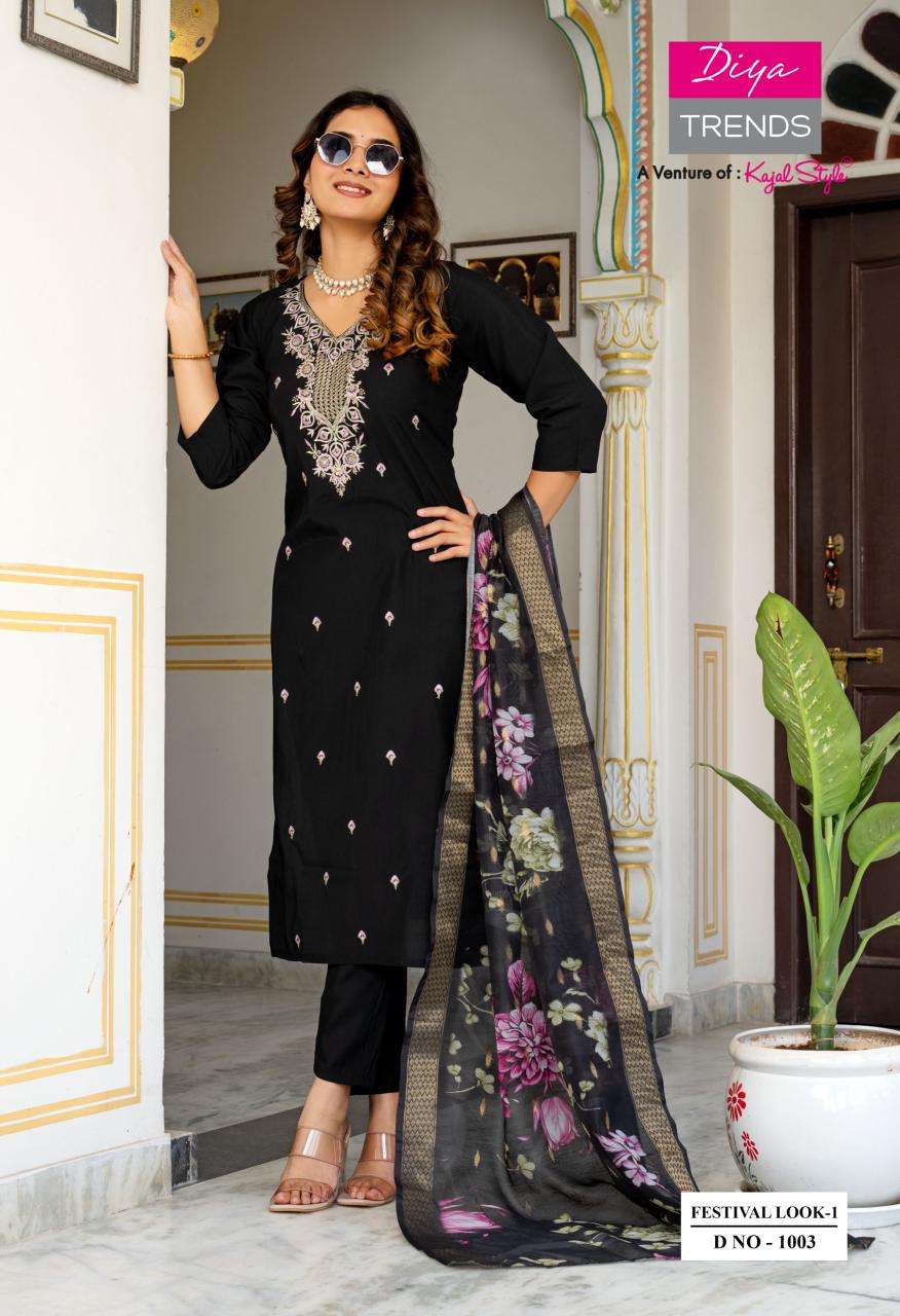FESTIVAL LOOK BY DIYA TRENDZ IN ROMAN SILK STRAIGHT KURTI WITH PANT & DUPATTA 