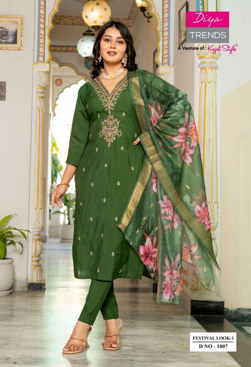 FESTIVAL LOOK BY DIYA TRENDZ IN ROMAN SILK STRAIGHT KURTI WITH PANT & DUPATTA 