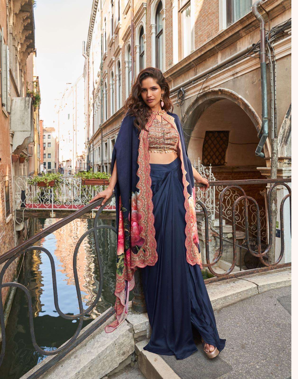 FLORANCE BY SAYURI DESIGNER IN REAL FRENCH CREP SILK WITH HANDWORK BLOUSE & STYLIST DHOTI 
