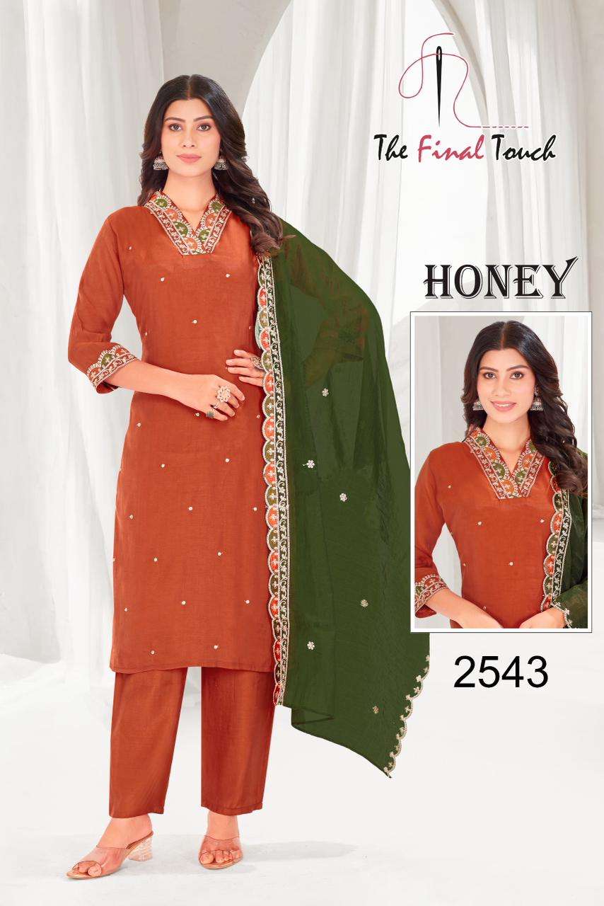 HONEY BY R R FASHION IN MAL CHANDERI WITH EMBROIDERY WORK & COTTON INNER 