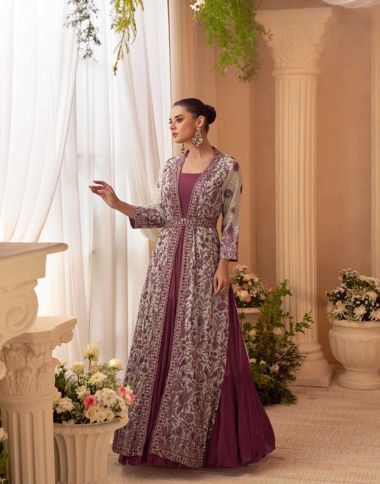 KASMIRA BY SAYURI DESIGNER IN PREMIUM REAL CHINON SILK WEDDING LOOK GOWN & JACKET 