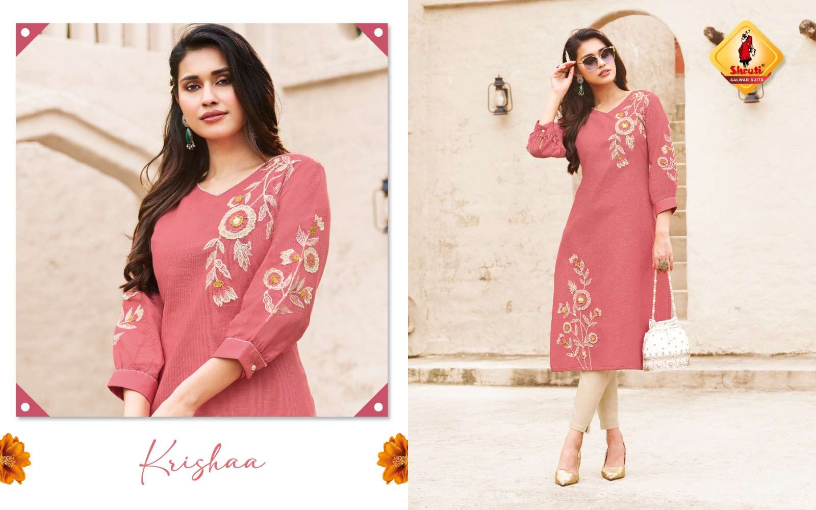 KKASHISH VOL-36 BY SHRUTI SUITS IN PURE COTTON LINEN STYLISH EMBROIDERY WORK KURTI PANT 