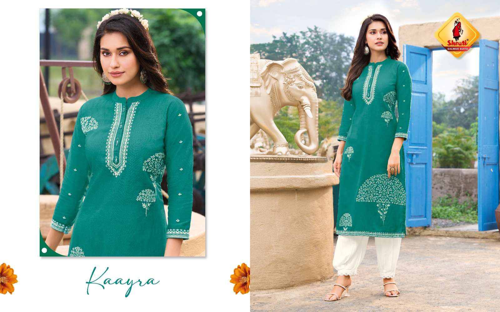 KKASHISH VOL-36 BY SHRUTI SUITS IN PURE COTTON LINEN STYLISH EMBROIDERY WORK KURTI PANT 