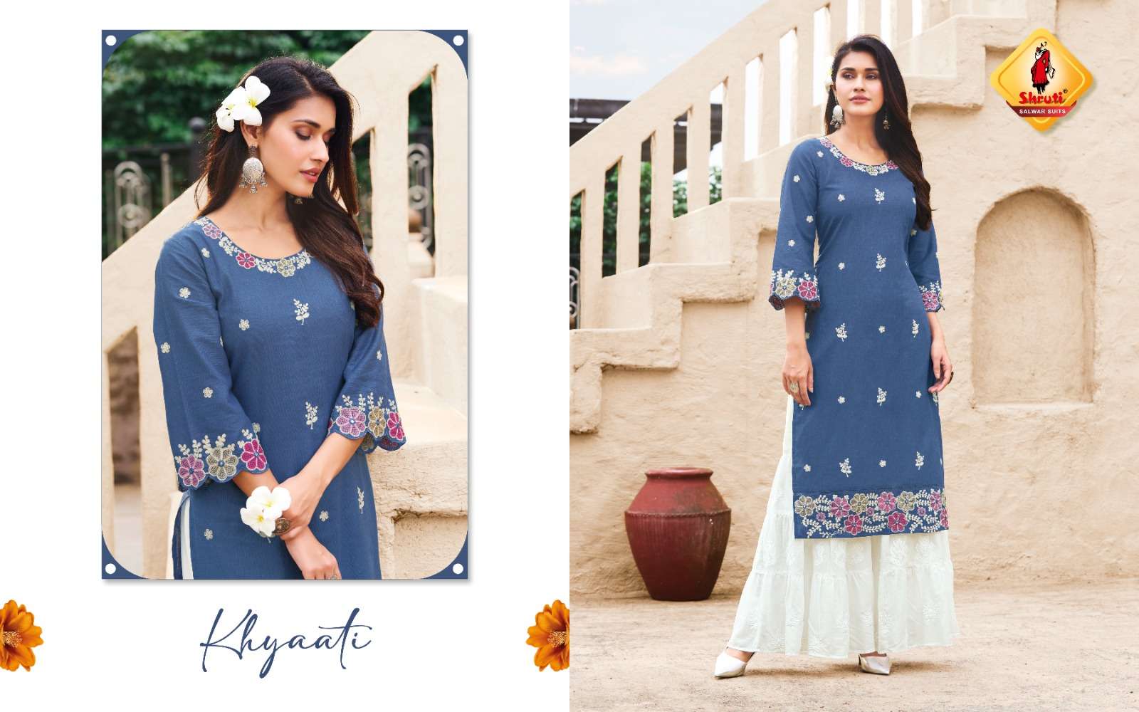 KKASHISH VOL-36 BY SHRUTI SUITS IN PURE COTTON LINEN STYLISH EMBROIDERY WORK KURTI PANT 