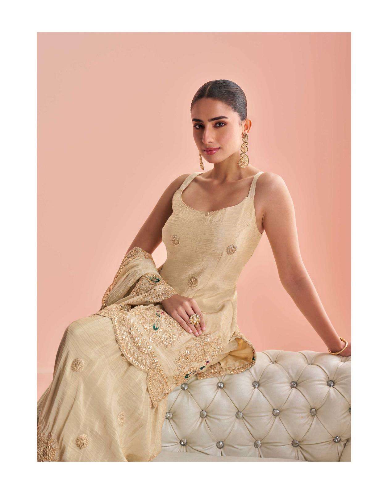 MYRA BY SAYURI DESIGNER IN PREMIUM REAL CHINON SILK WEDDING LOOK TOP WITH GHARARA