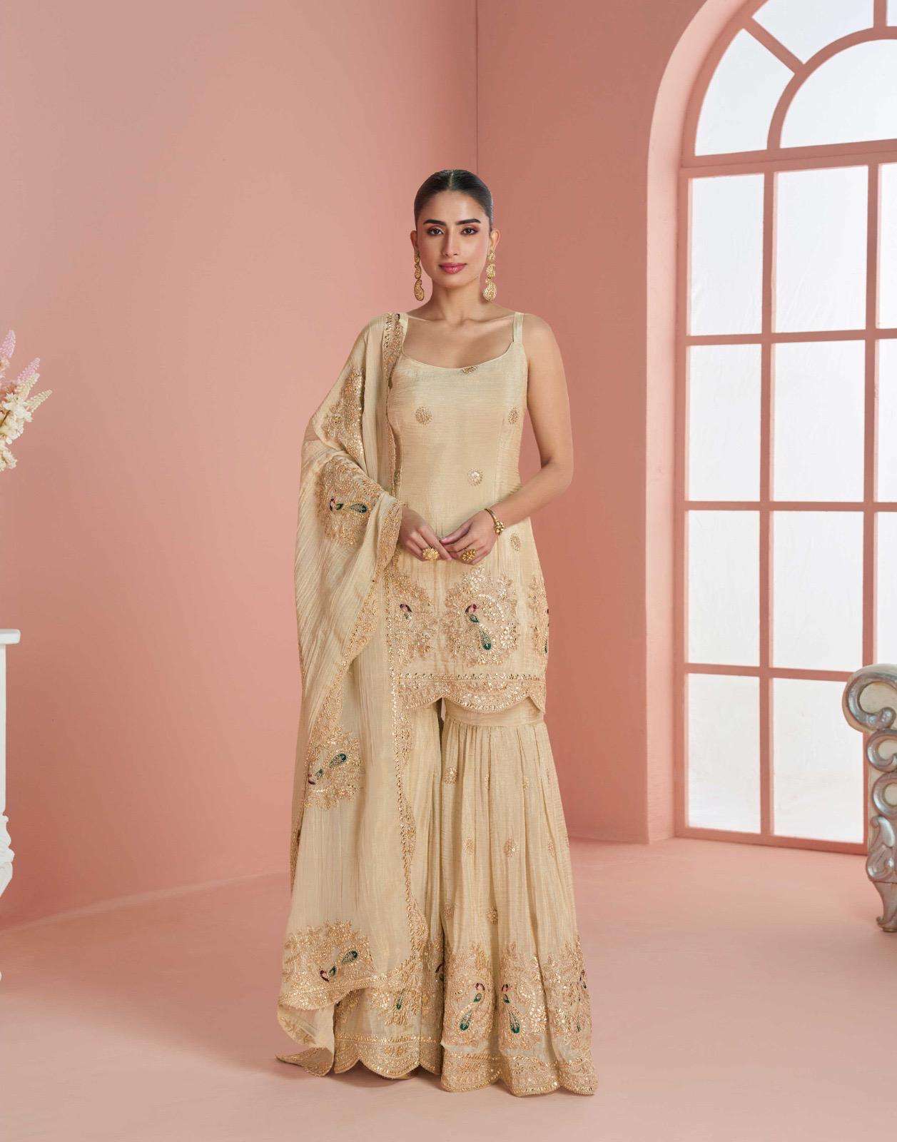 MYRA BY SAYURI DESIGNER IN PREMIUM REAL CHINON SILK WEDDING LOOK TOP WITH GHARARA