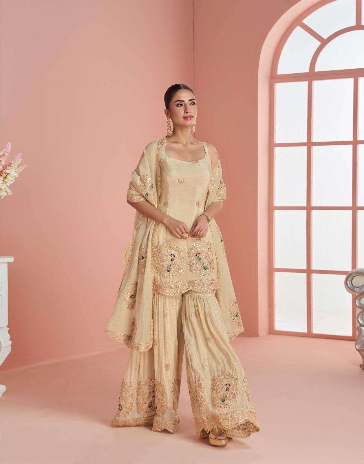 MYRA BY SAYURI DESIGNER IN PREMIUM REAL CHINON SILK WEDDING LOOK TOP WITH GHARARA