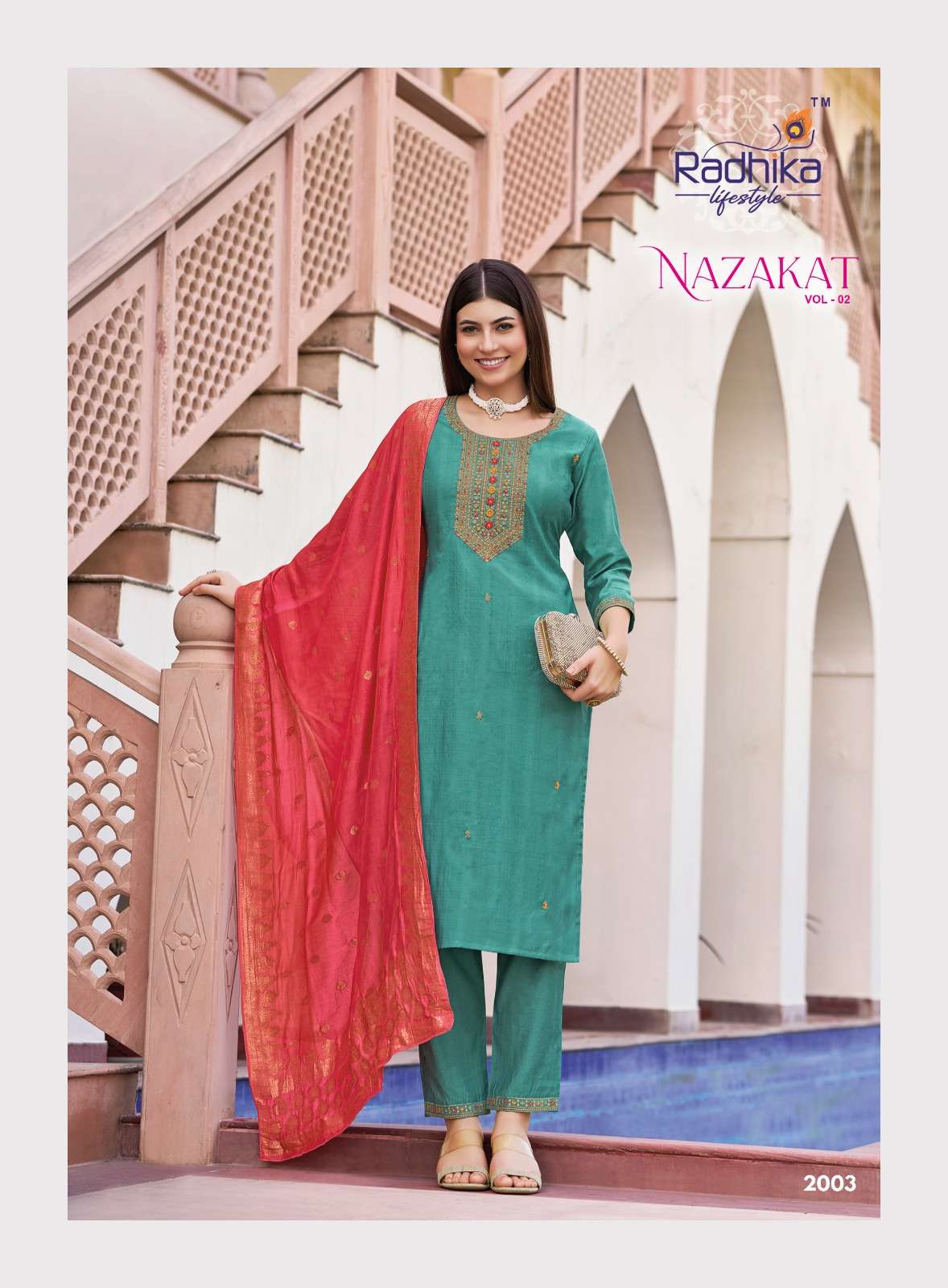 NAZAKAT VOL-2 BY RADHIKA LIFESTYLE IN VATICAN SILK KURTI PANT WITH JACQUARD DUPATTA 