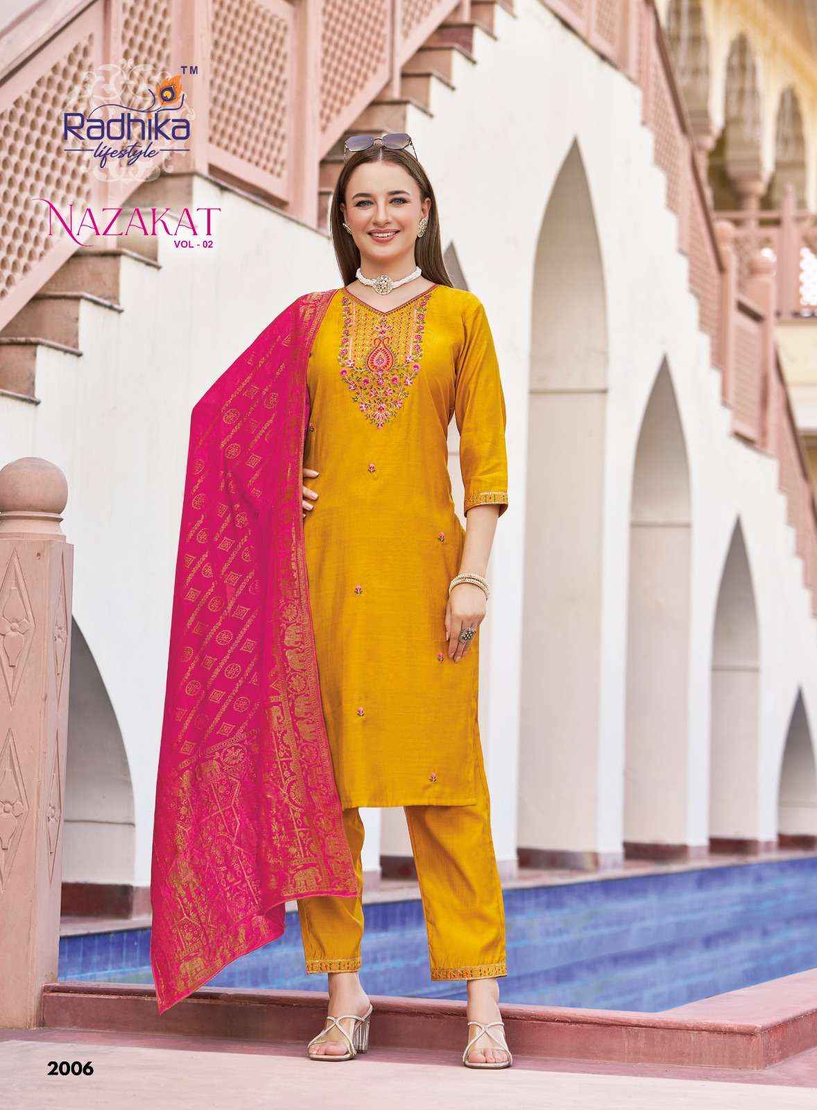 NAZAKAT VOL-2 BY RADHIKA LIFESTYLE IN VATICAN SILK KURTI PANT WITH JACQUARD DUPATTA 