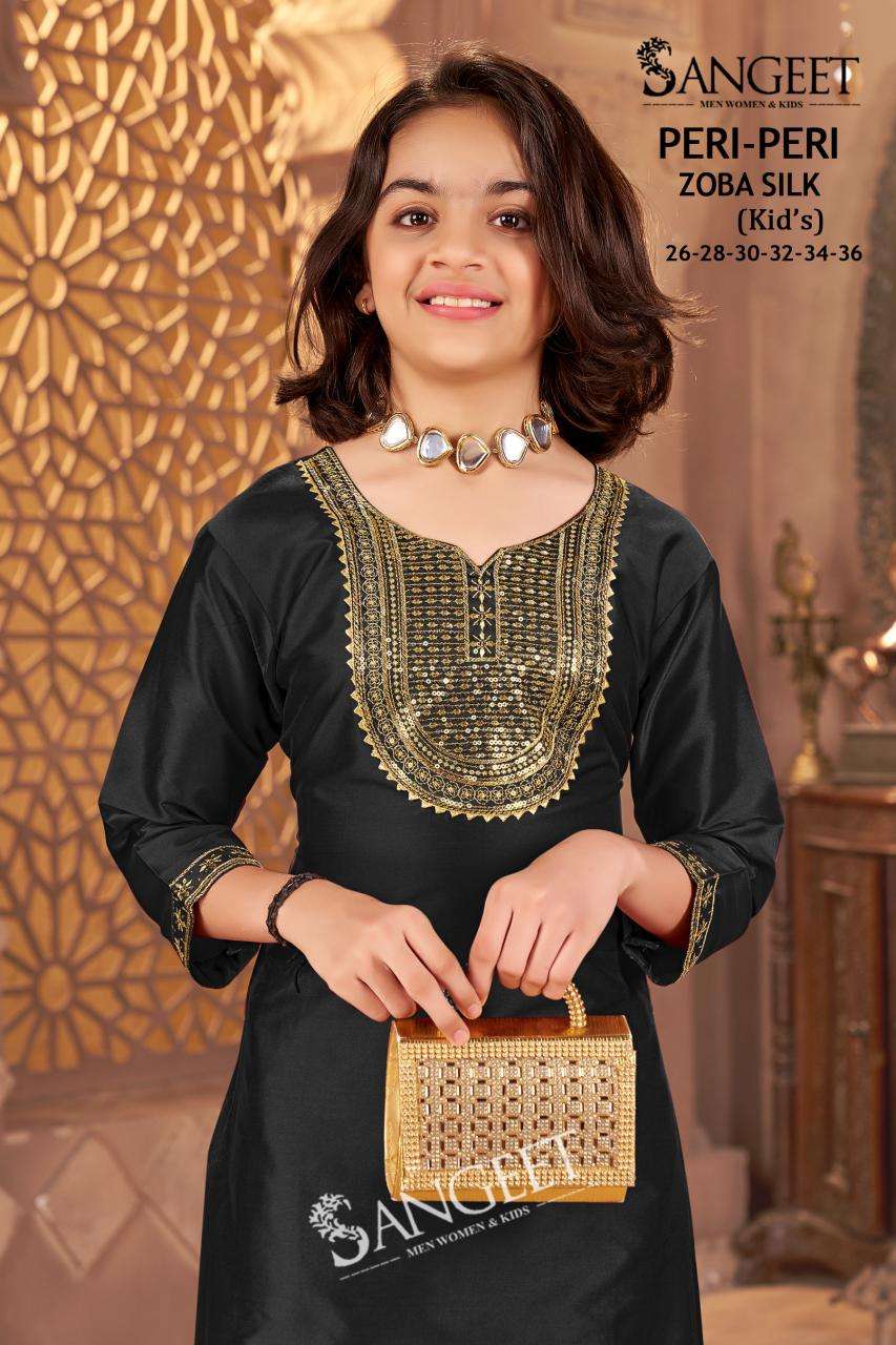 PERI-PERI BY SANGEET IN ZOBA SILK WITH HEAVY EMBROIDERY SEQUENCE WORK KIDS WEAR