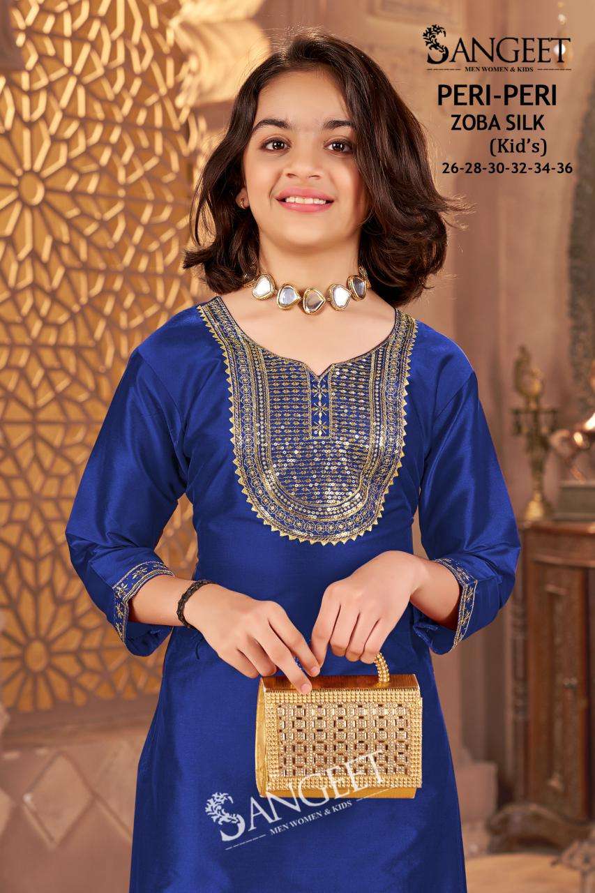 PERI-PERI BY SANGEET IN ZOBA SILK WITH HEAVY EMBROIDERY SEQUENCE WORK KIDS WEAR