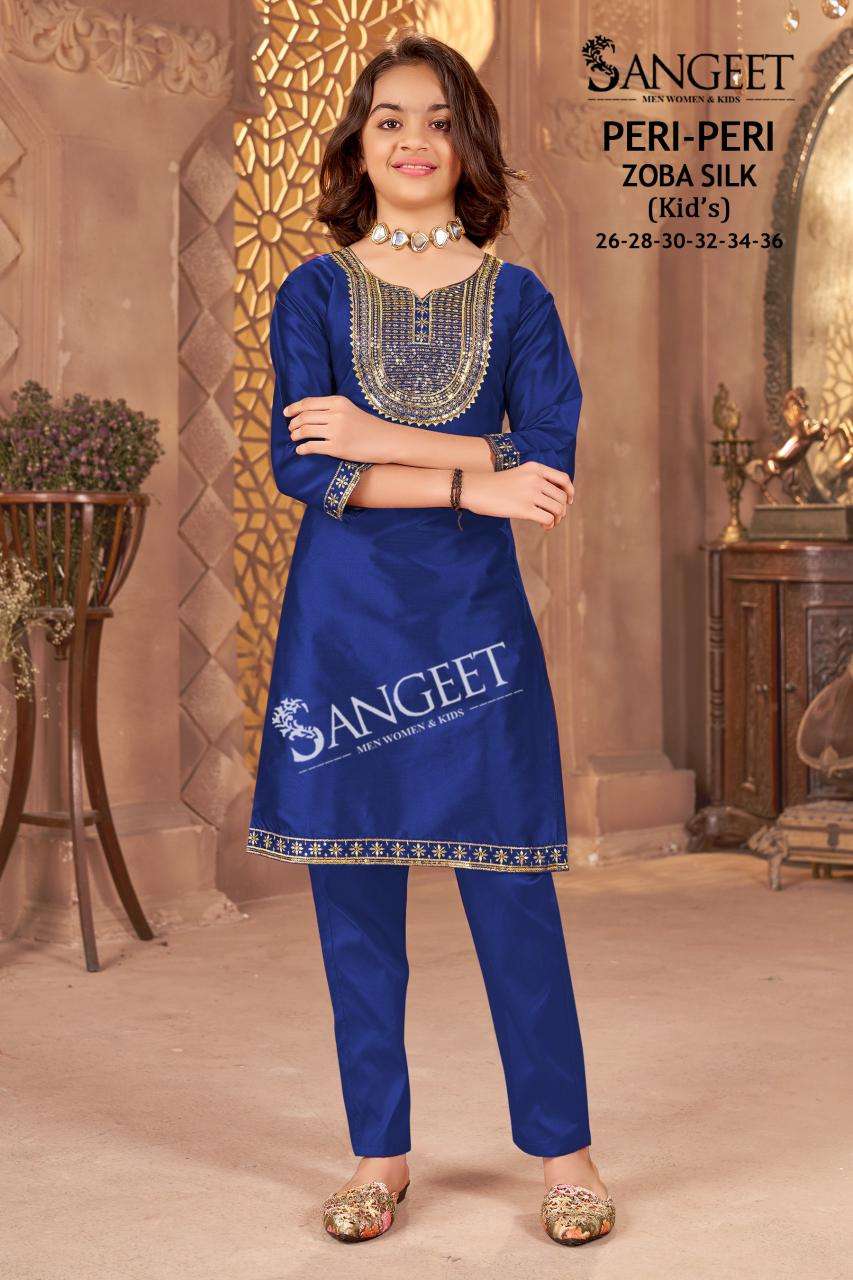 PERI-PERI BY SANGEET IN ZOBA SILK WITH HEAVY EMBROIDERY SEQUENCE WORK KIDS WEAR